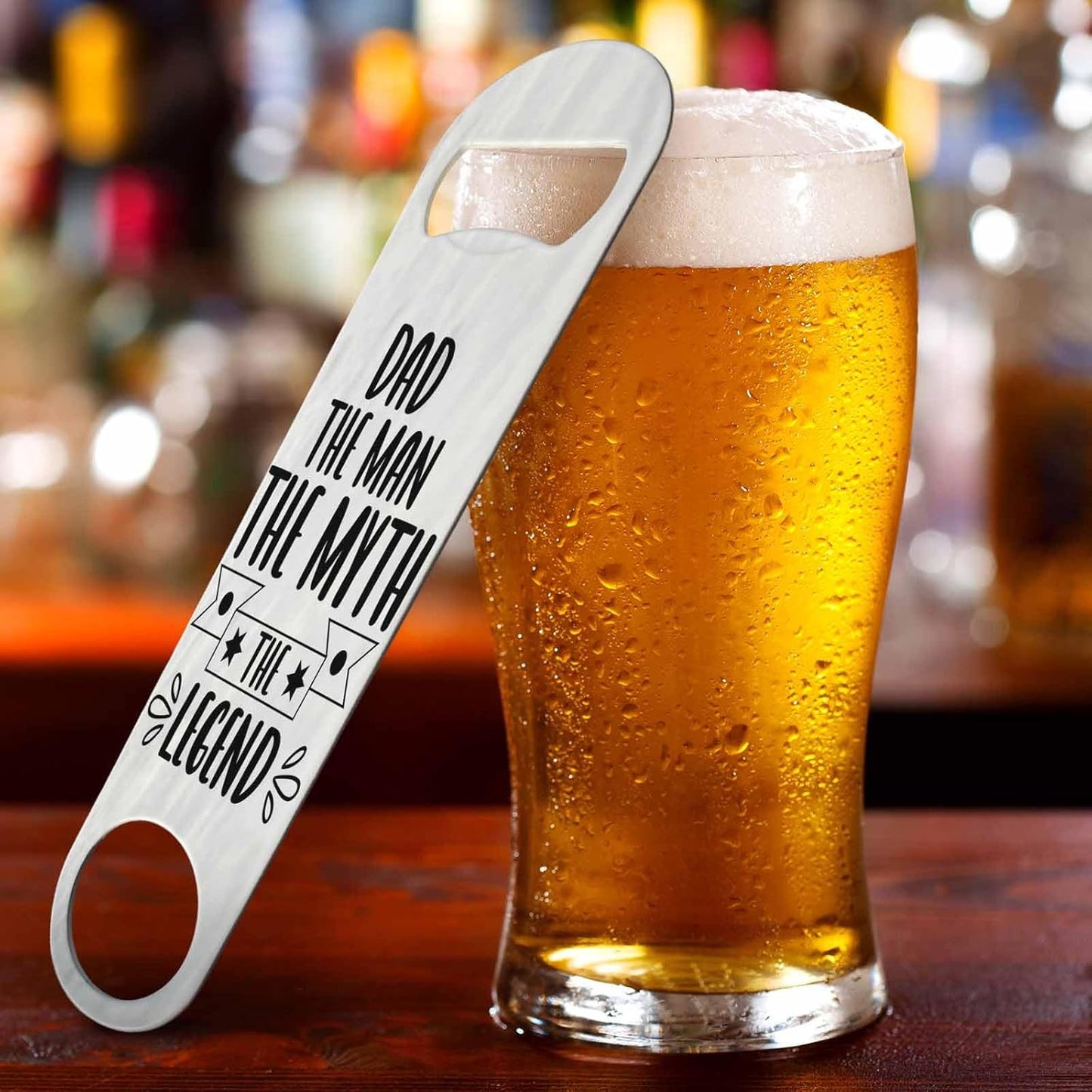 Dad Stainless Steel Bottle Opener The Man The Myth The Legend Flat Beer Bottle Opener Keychain for Home Kitchen Bar Restaurant Party Birthday Gift