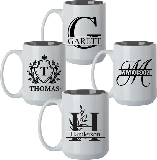 Personalized Coffee Mug - 15oz Engraved Mug with Custom Text & Name, Initials Monogram Tea Cup Gifts for Men & Women, Birthdays, Mother's Day, Anniversary, Customized Coffee Cup, Tazas Personalizadas