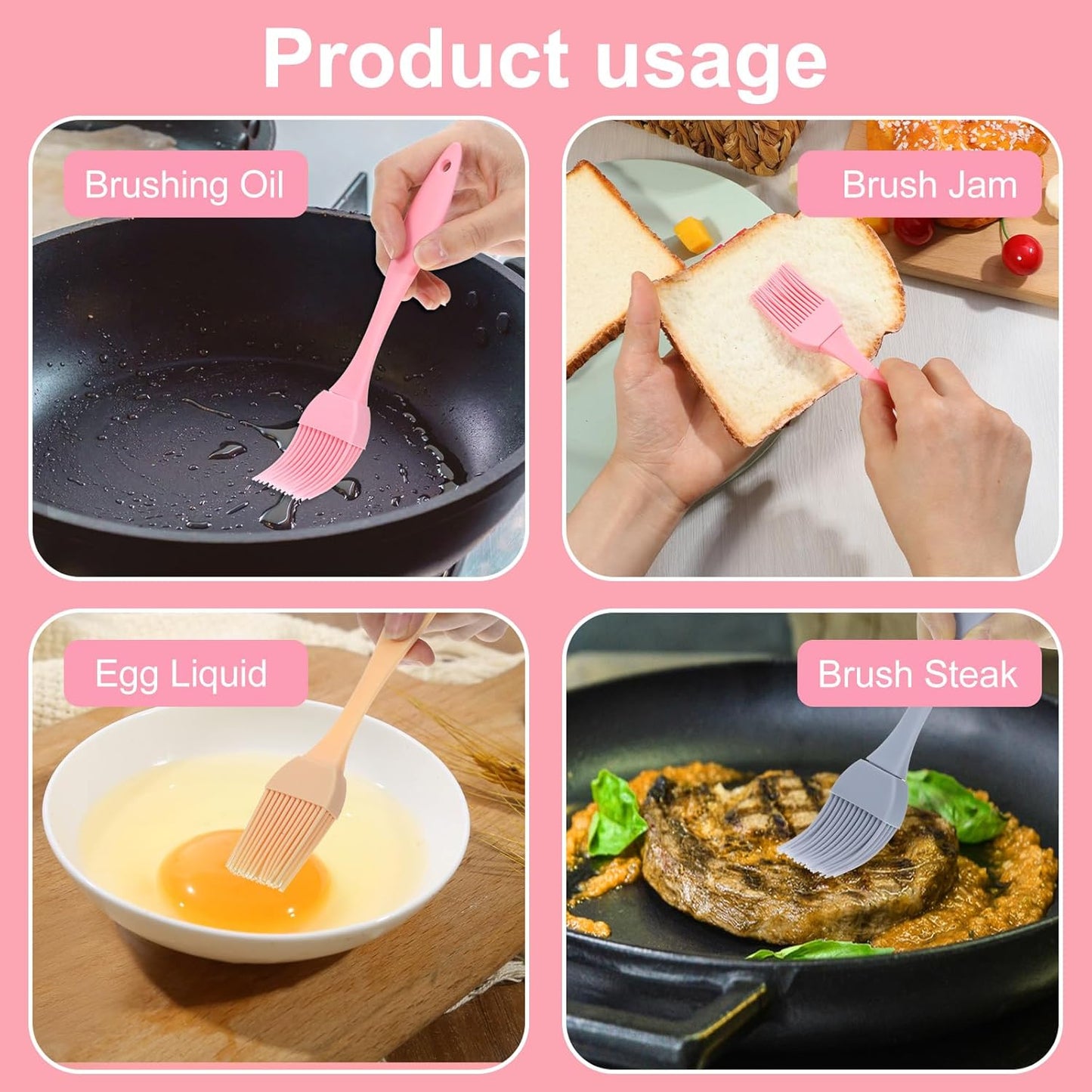 4 Pcs Silicone Basting Pastry Brush Heat Resistant Oil Brush for Cooking Kitchen Food Baking Butter Baster BBQ Grill Dishwasher Safe Multicolor for Sauce Marinade Meat Glazing