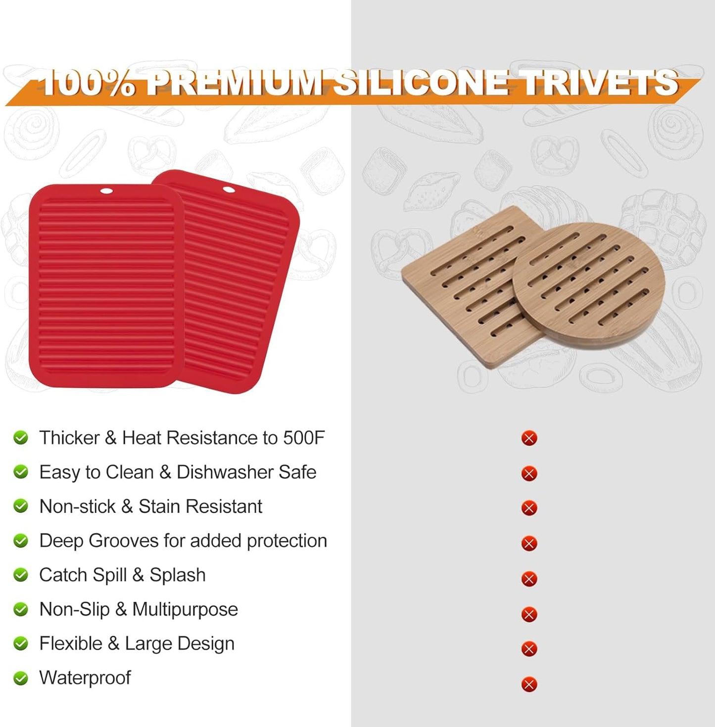 Joyhalo 4 Pack Silicone Trivets for Hot Pots and Pans,480℉ Heat Resistant Trivets for Hot Dishes,Hot Pads for Countertop,Kitchen Potholders,Red