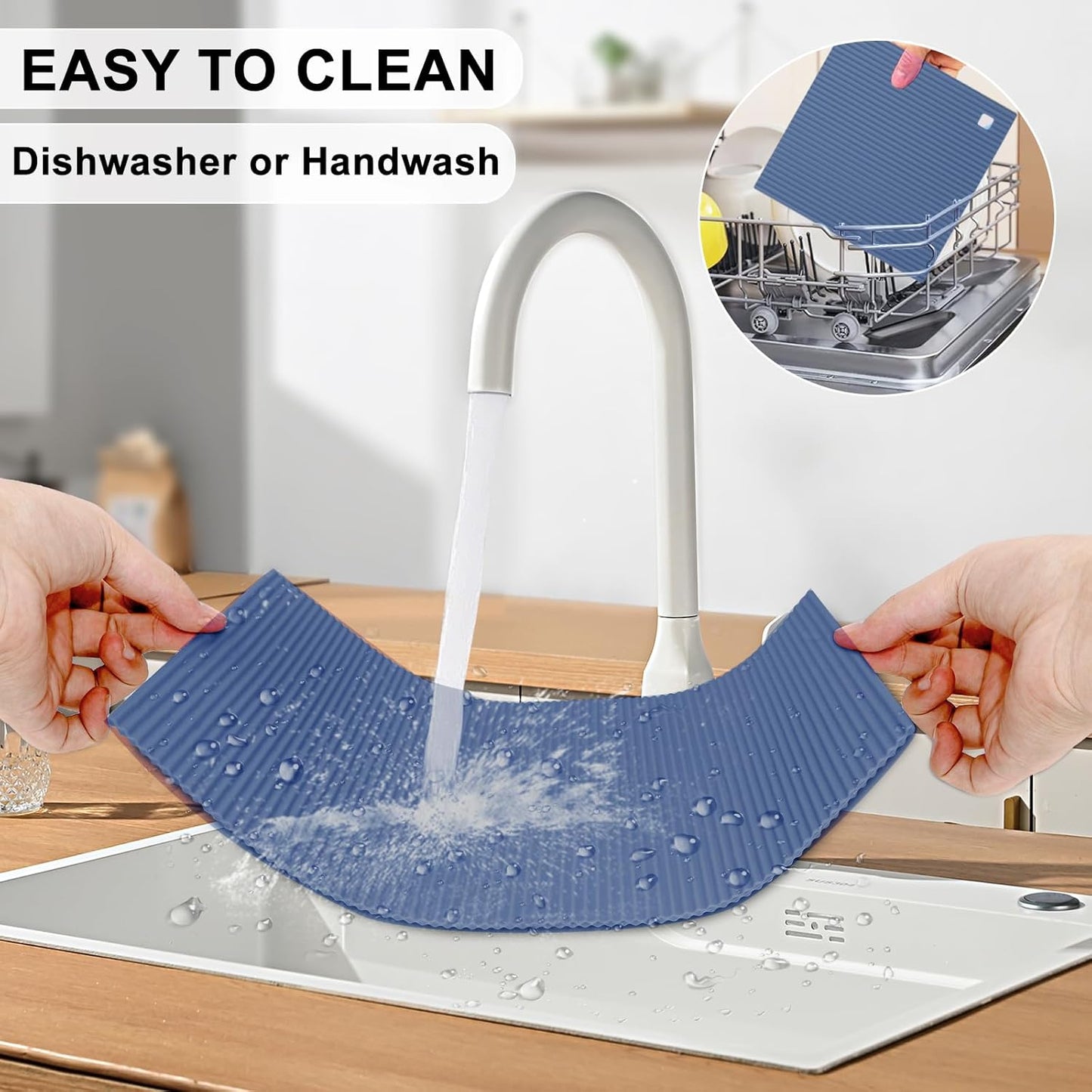 2 Pack 8.6"x8.6" Trivets for Hot Dishes, Hot Pads for Kitchen, Silicone Trivets for Hot Pots and Pans, Hot Plates to Protect Table, Heat Resistant Silicone Trivet Grey (Blue, 8.6"x8.6")