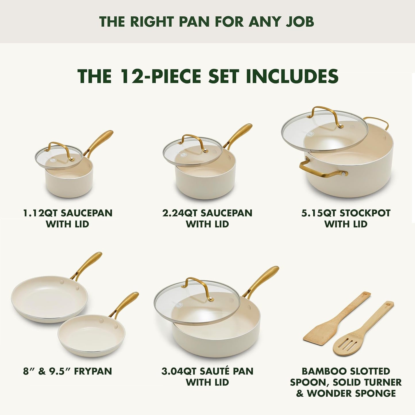 GreenPan 12 Piece Nonstick Swift Cookware Set, Ceramic PFAS-Free Pots & Pans with Lids, Dishwasher & Oven/Broiler Safe to 600F, Kitchen Cooking Set, Sauce, Saute, Stock, Frying Pans, Cream