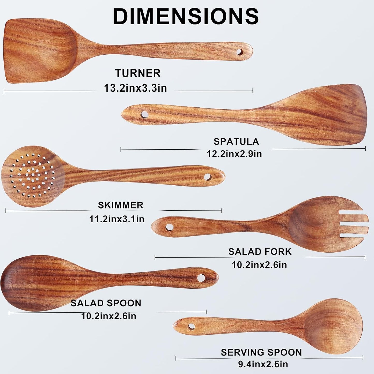 6 Pack Wooden Spoons For cooking – Heat-Resistant Premium Teak Wood Spatula with Comfort Grip, Lightweight Kitchen Cooking Utensils set, wood Spoon utensil Set Perfect for Non-Stick Cookware
