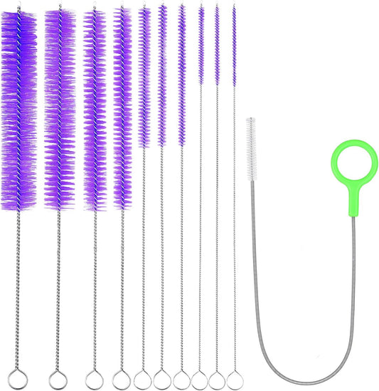 2024 Upgraded Long Straw Cleaner Brush,9.5in 10 Different Diameters Reusable Water Bottle Brush&1pcs 15in Spring Brush,Stainless Steel Nylon Tube Brush Kit for Sippy Cup,Water Bottle,Drinking Straw