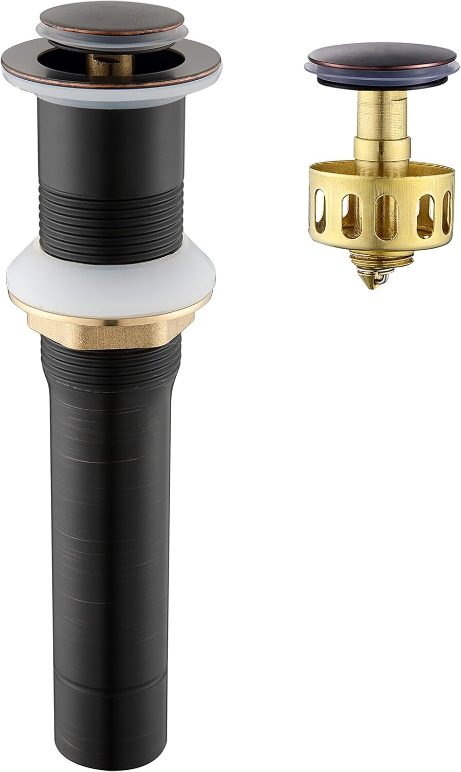 Pop up Sink Drain Stopper for Bathroom Vessel Vanity Sink Art Basin Oil Rubbed Bronze, Small Cap Without Overflow, Metal Pop-up Drain Strainer with Detachable Basket Stopper