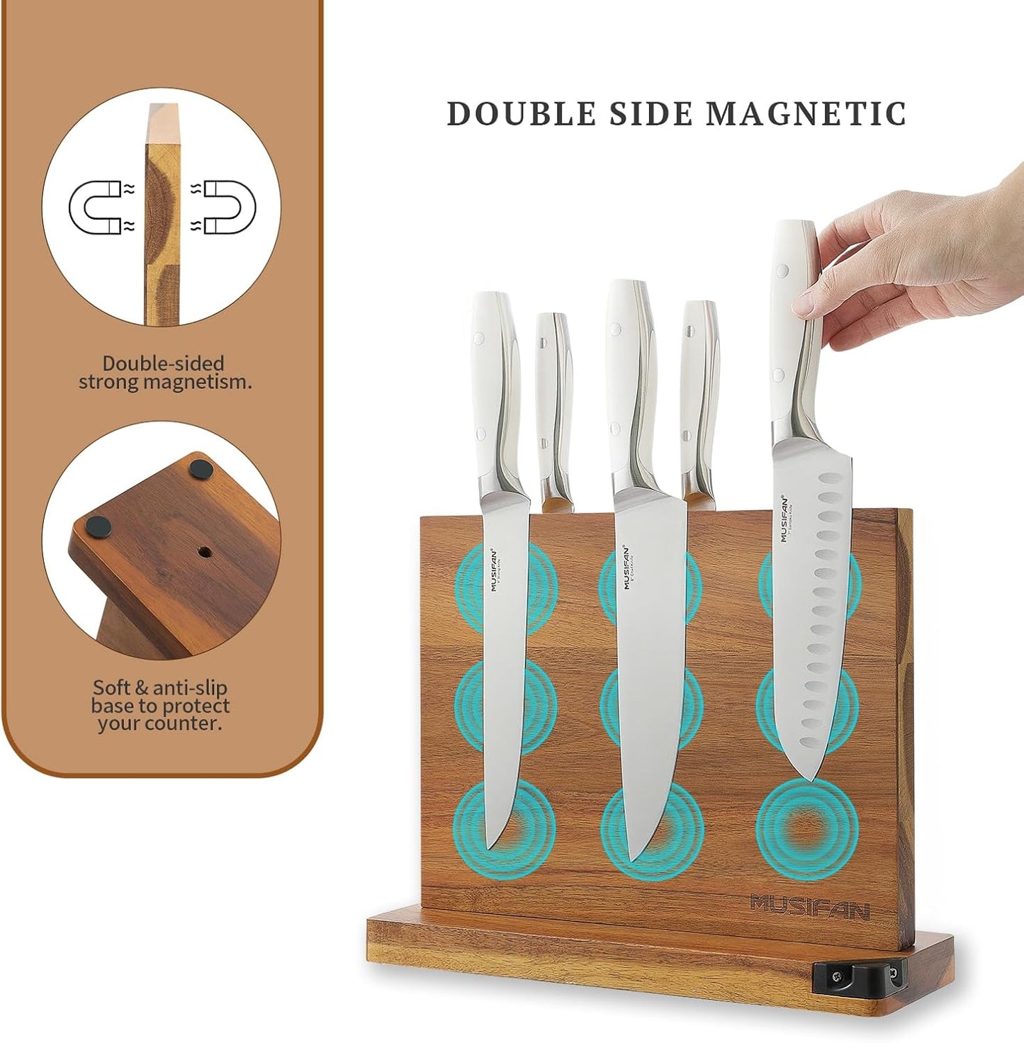 Magnetic Knife Block - Magnetic Knife Holder - Magnetic Knife Stand- Cutlery Display Stand and Storage Rack（sharpener)