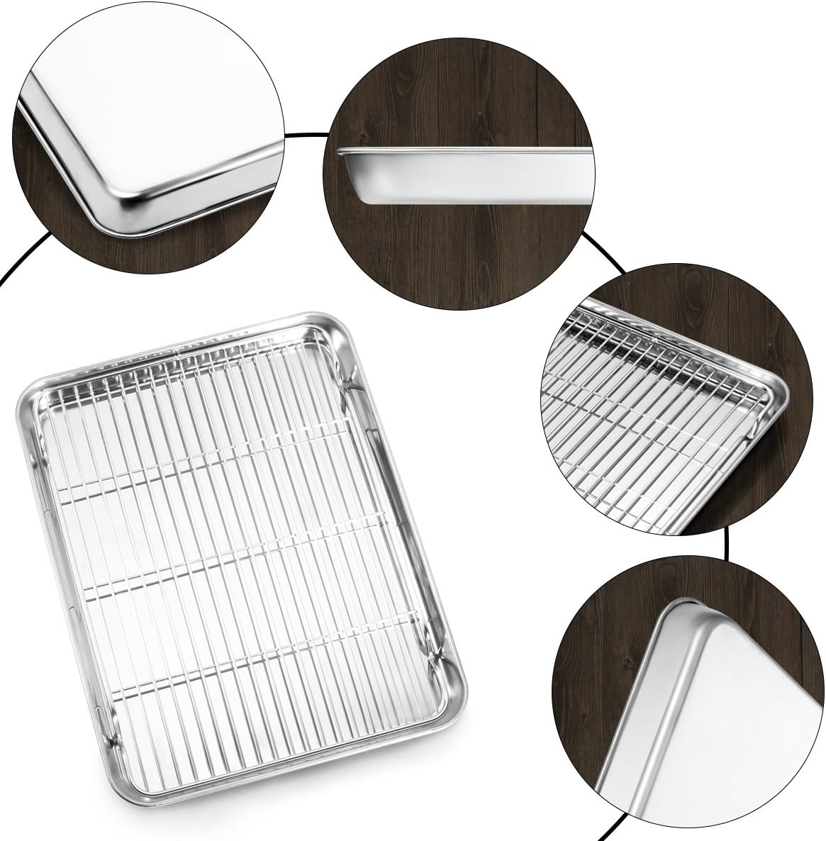Baking Sheet and Cooling Rack Set, Stainless Steel Commercial Grade Cookie Sheet and Rack Set, 12.5 x 10 x 1 inch, Healthy & Nontoxic & Rustproof & Easy Clean & Dishwasher Safe
