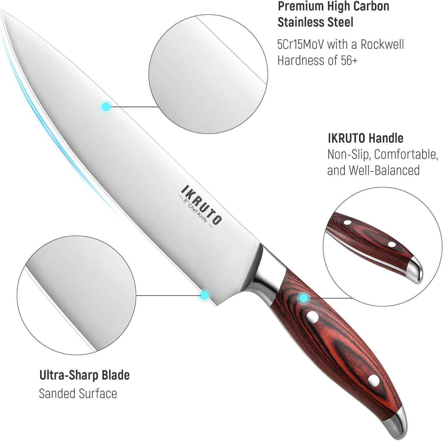 3-Piece Kitchen Knife Set – Includes Ultra-Sharp Chef Knife, High Carbon Stainless Steel Blades with Ergonomic Pakkawood Handles, Professional Knives Set for Kitchen, Elegant Gift Box