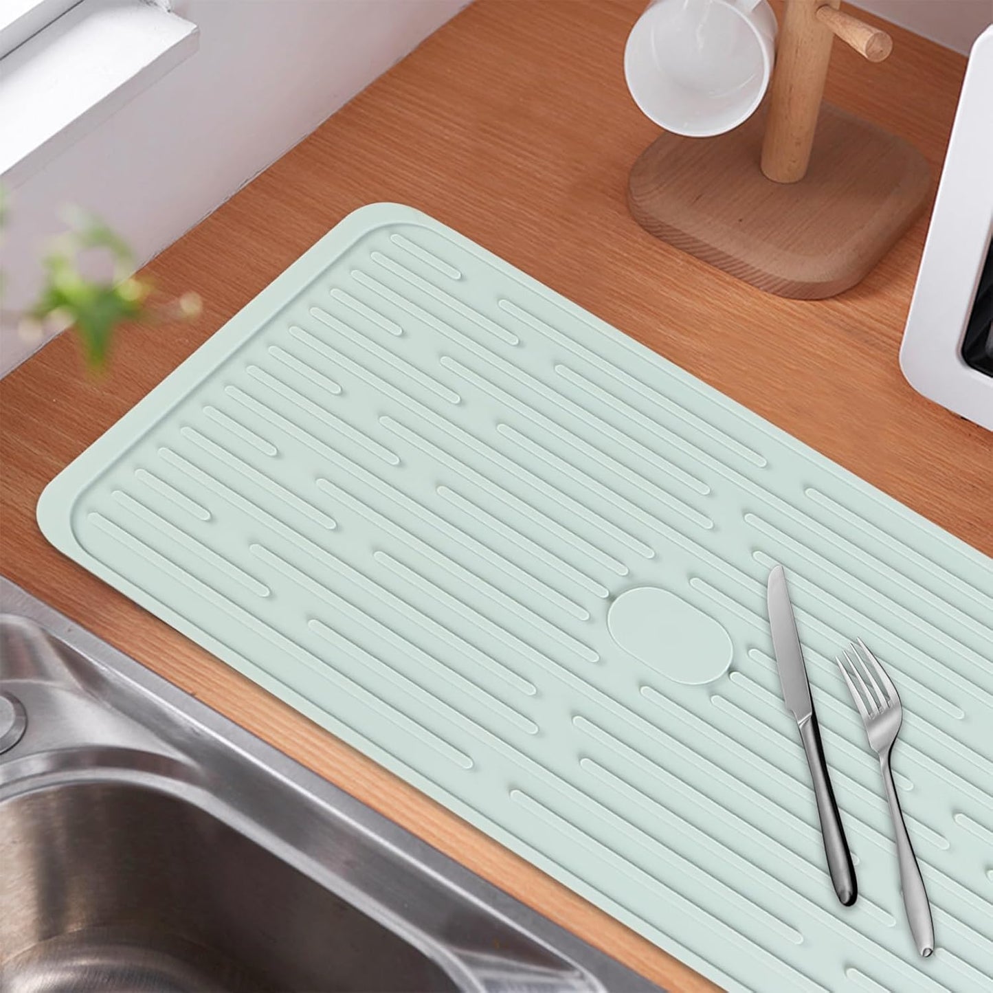 Dish Mat Silicone Dish Drying Mats Works For Drying Stemware Cocktail Glasses Silverware Pots Pans Knives and Dish Rack for Kitchen Counter Sink Bar Pads Easy to Clean (GD-LSD-01-green)