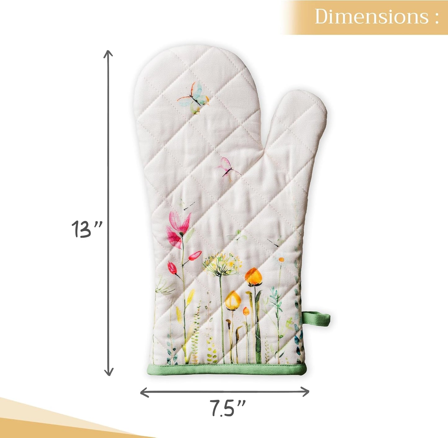 Maison d' Hermine Oven Gloves 100% Cotton Oven Mitt 7" x 13" with Loop Heat Resistant, BBQ, Cooking Gloves, Baking, Grilling, Kitchen, Handling Hot Pans Spring/Summer (Pack of 1, Botanical Fresh)