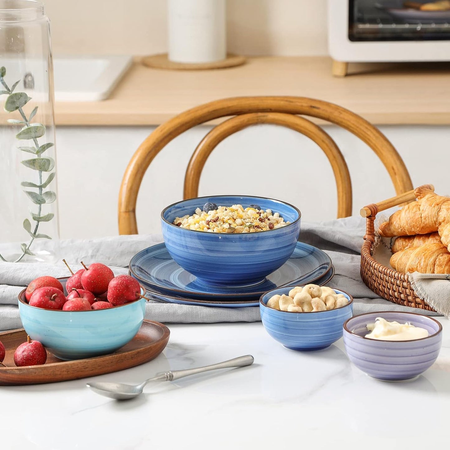 Selamica Ceramic Mini Bowls, 4 OZ Dipping Bowls, 3.5 Inch Gradient Blue Set of 6, Microwave & Dishwasher Safe