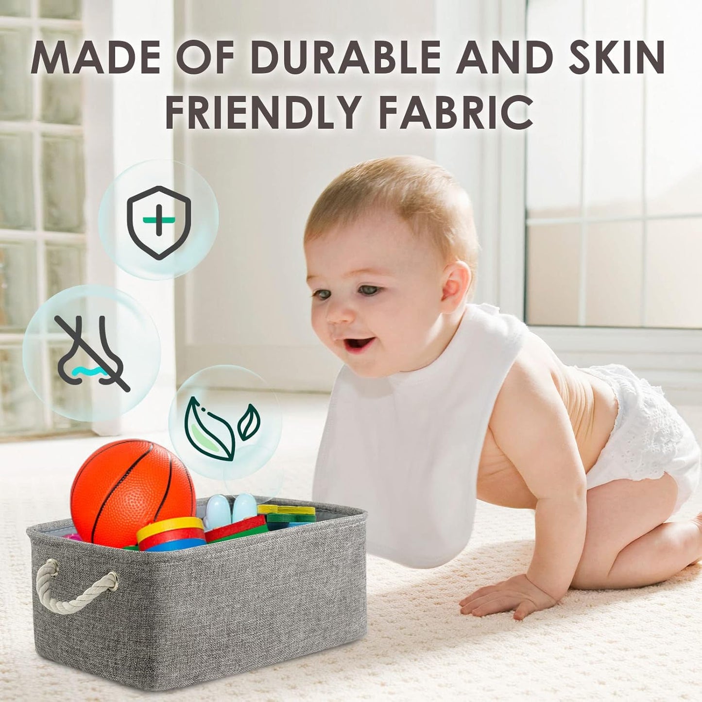 TheWarmHome Storage Bins for Shelves - 11.8x7.9x5.2 inch Grey Small Storage Baskets for Organizing, Fabric Storage Cubes Closet Organizer for Home Nursery Gift Decorative (Gray)