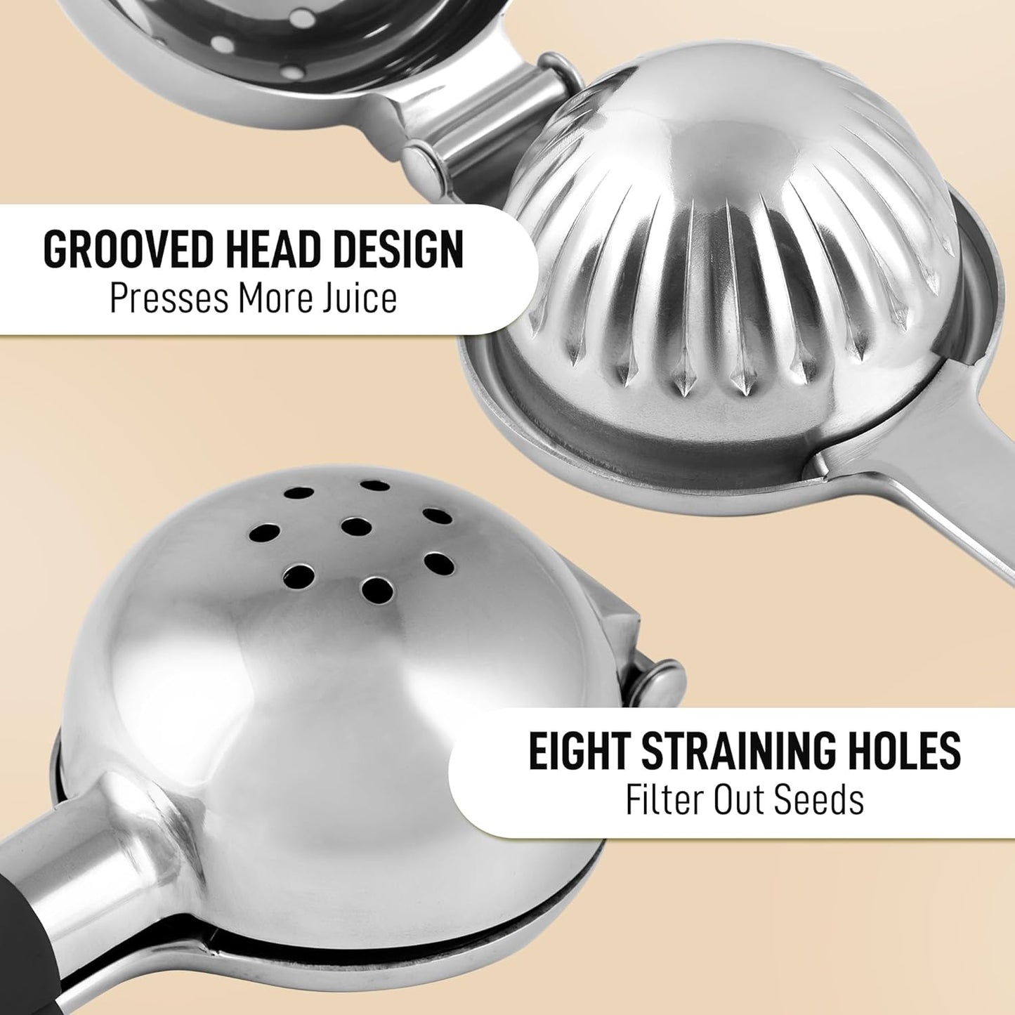 Zulay Lemon Squeezer Stainless Steel with Premium Heavy Duty Solid Metal Squeezer Bowl (Black Grip, Large)