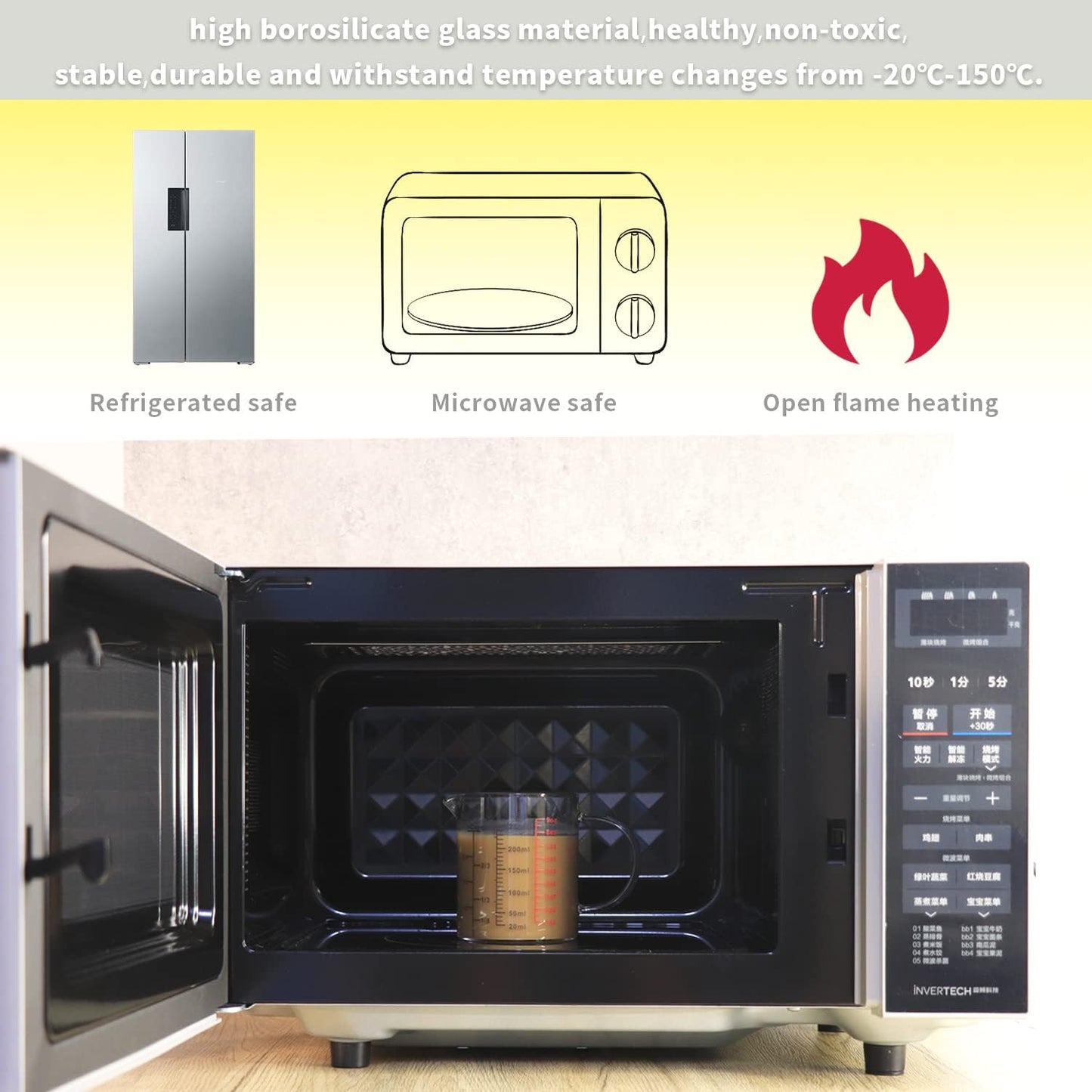 Glass Measuring Cup-[Insulated handle | V-Shaped Spout]-Made of High Borosilicate Glass Measuring Cup for Kitchen or Restaurant, Easy to Read, 250 ML (8 Oz, 1 Cup)