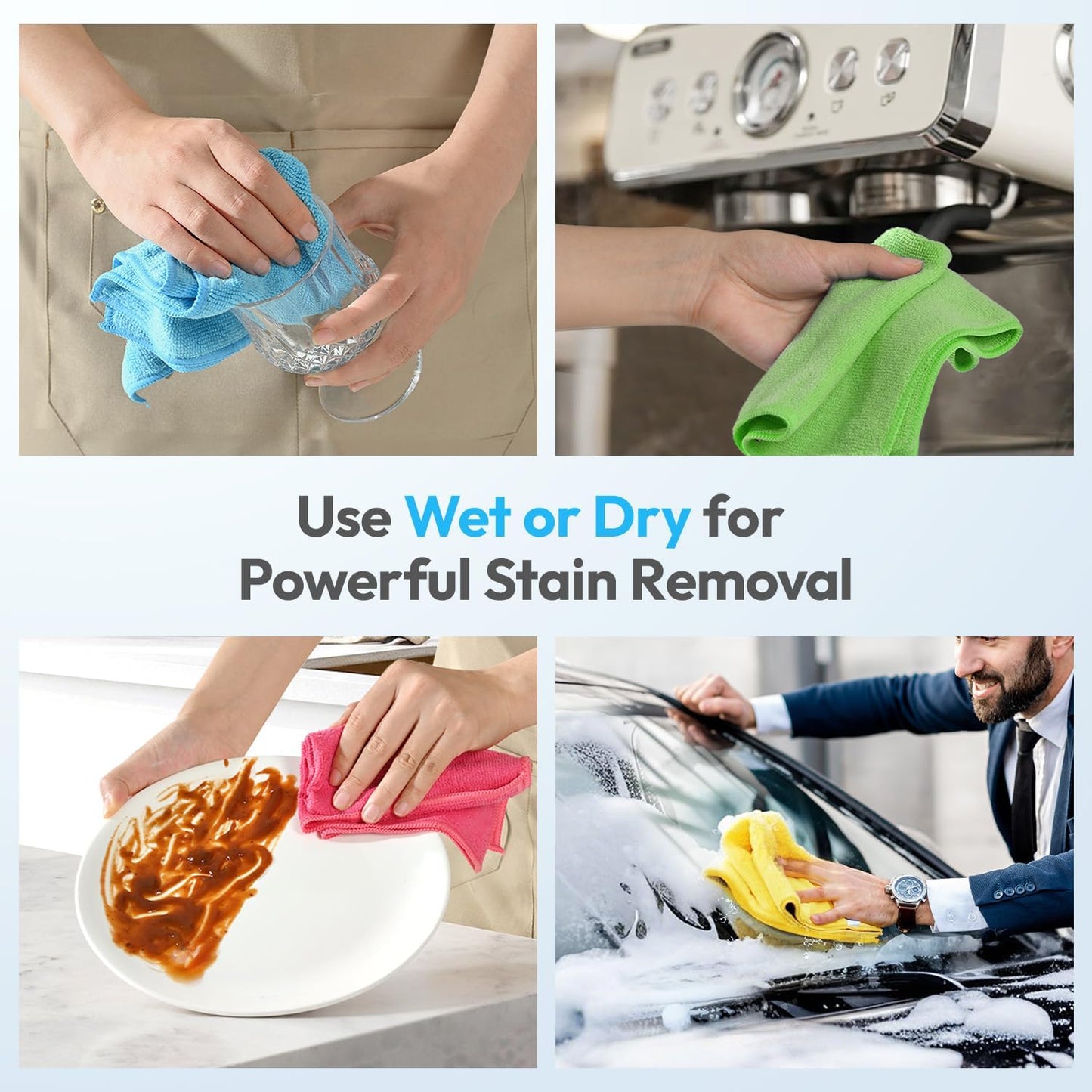 24Pack Microfiber Cleaning Cloths 12”x12” - Extra Thick Kitchen Towels - Streak-Free, Lint-Free, Fast Absorbent - Reusable Multi-Purpose Housekeeping Rags for Cars, Dishes, Floors, Tiles