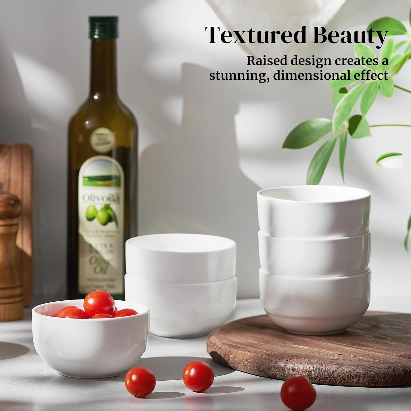 DOWAN 10 OZ Ice Cream Bowls - 4.25" Ceramic Dessert Bowl Set of 6 - Porcelain Small Bowls, Bouillon Cups for Side Dishes, Ice Cream, Oatmeal, Fruit, Portion Control - Dishwasher Microwave Safe