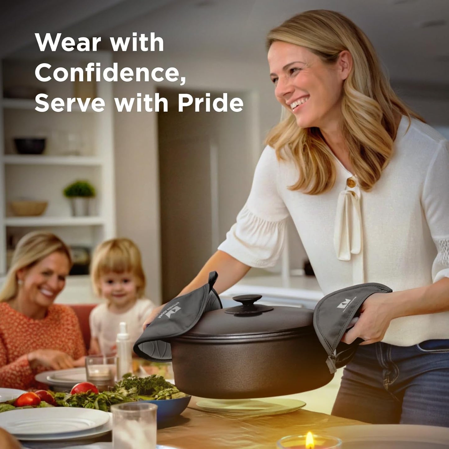 Kitchen Mama Silicone Pot Holders - Heat Resistant, Non-Slip Surface, Dual Pocket Design with Soft Cotton Lining, Safe, Durable, Stylish, Practical for Everyday Use Hot Oven, Bowl, Pan (Metal Gray)