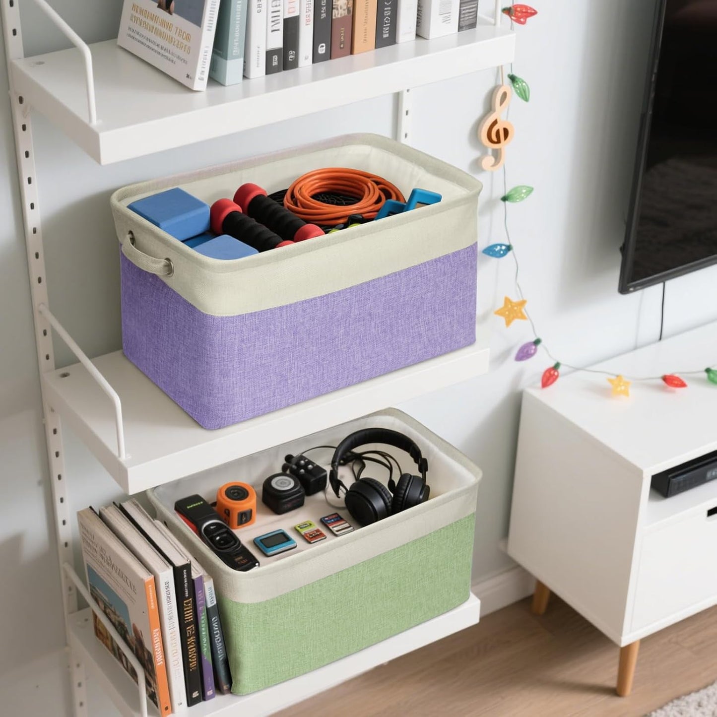 BALEINE 1 Pack Fabric Storage Bins for Shelves, Linen Storage Baskets for Organizing, Decorative Closet Bins for Clothes, Home (Grey, 15''x11''x9.5'')