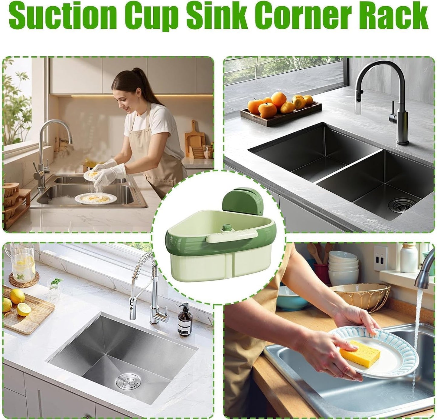 Kitchen Corner Sink Strainer with Suction Cup, Food Waste & Trash Basket, Triangle Drain Rack with Automatic Dumping, Perfect for Vegetables, Scraps & Easy Cleaning
