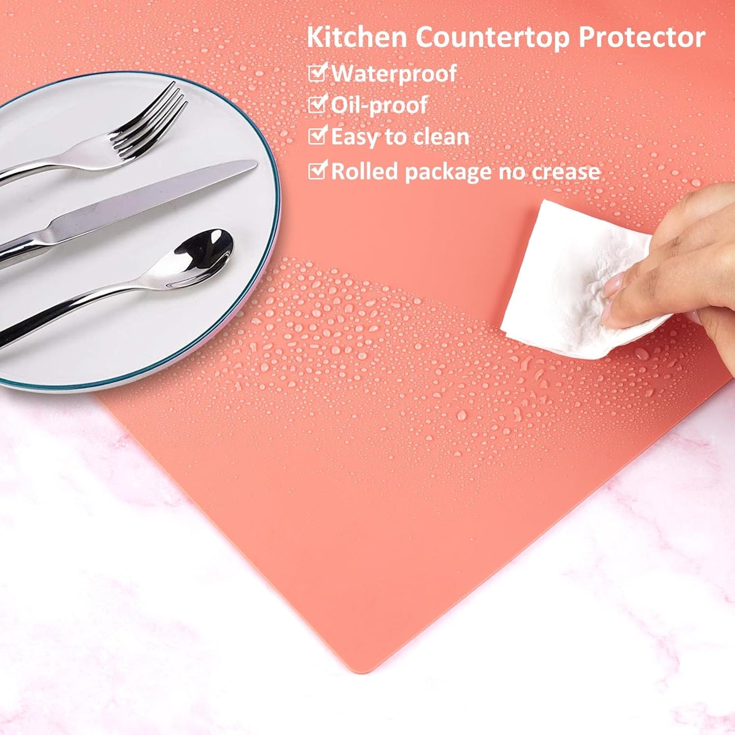 Silicone Mats for Kitchen Counter, Nonslip Silicone Mats for Crafts Countertop Protector Heat Resistant Mat (78.7” x 24” x 0.08”, Coral)