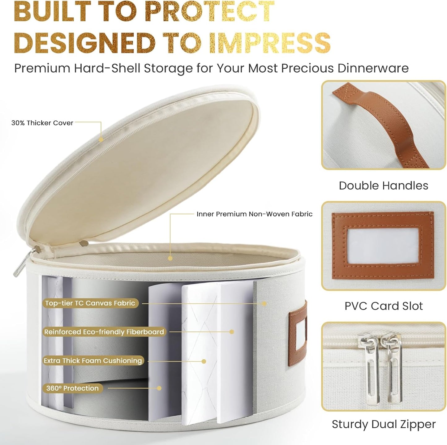 HOMELUX THEORY Dessert Plate Storage Box, 2pc Ivory Hard Shell China Storage Containers 24 Felt Pads, Kitchen Storage Bins With Lids, Heavy Duty Moving Box for Dishes, Dinner Plate, & Dinnerware