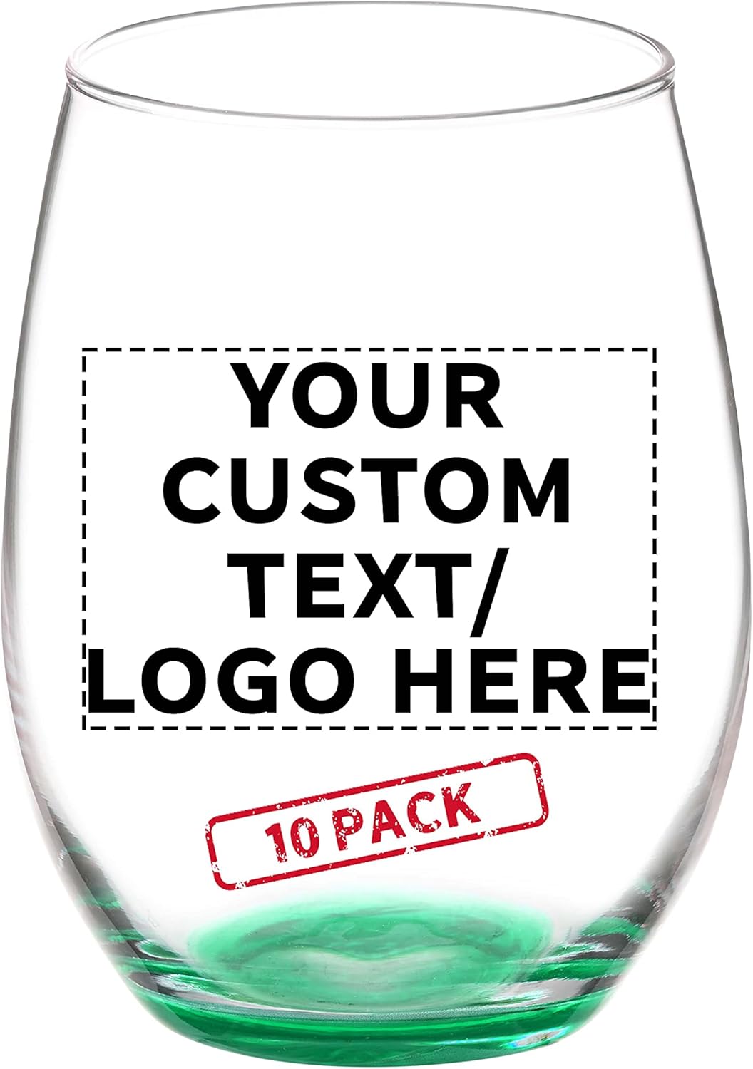 DISCOUNT PROMOS 10 ARC Stemless Wine Glasses Set, 21 oz. - Customizable Text, Logo - Chardonnay, Cabernet, Merlot, Sauvignon - Green