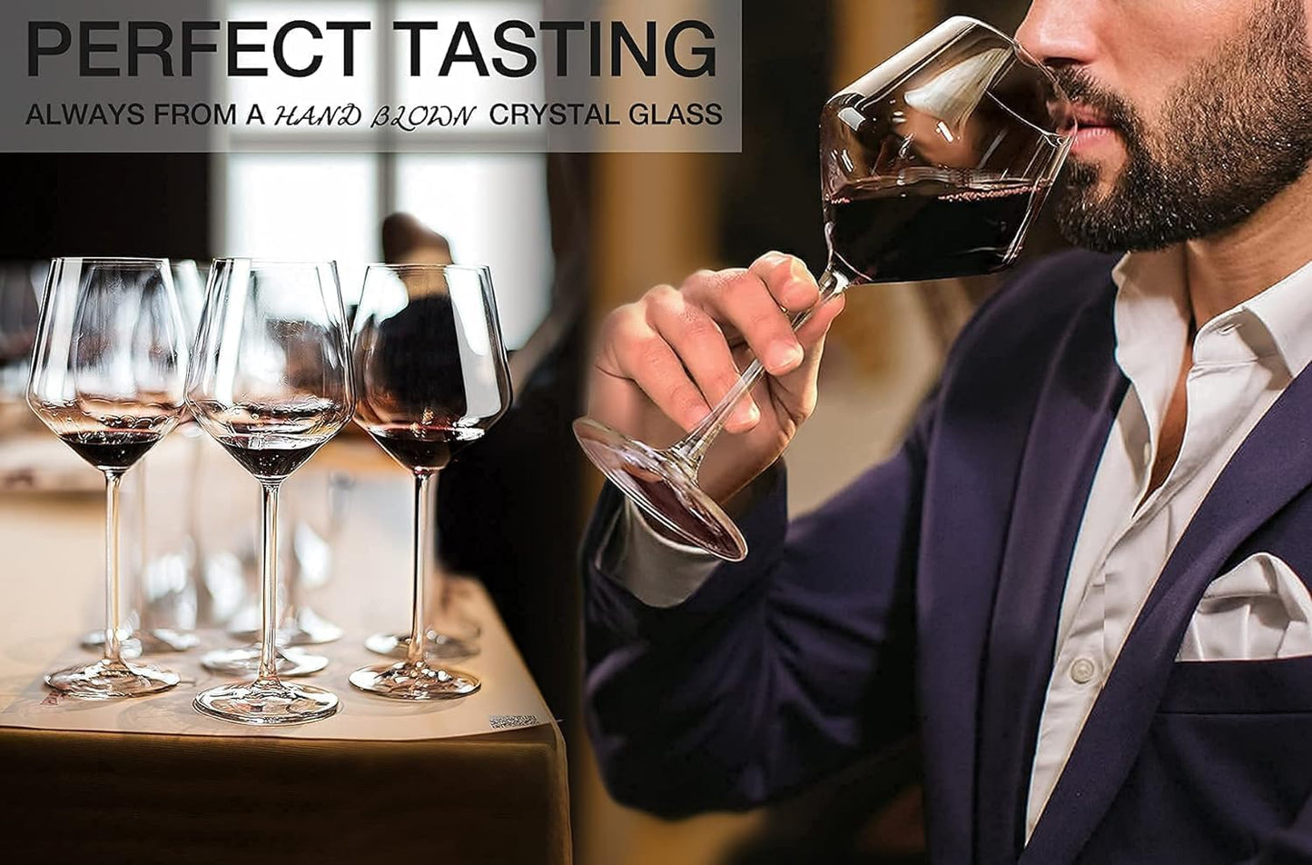 LUNA & MANTHA Red Wine Glasses Set of 6, Hand Blown Burgundy Glasses, Ultra thin,Light for Best Wine Tasting,18 OZ Perfect Gifts for Valentine's Day, Anniversary