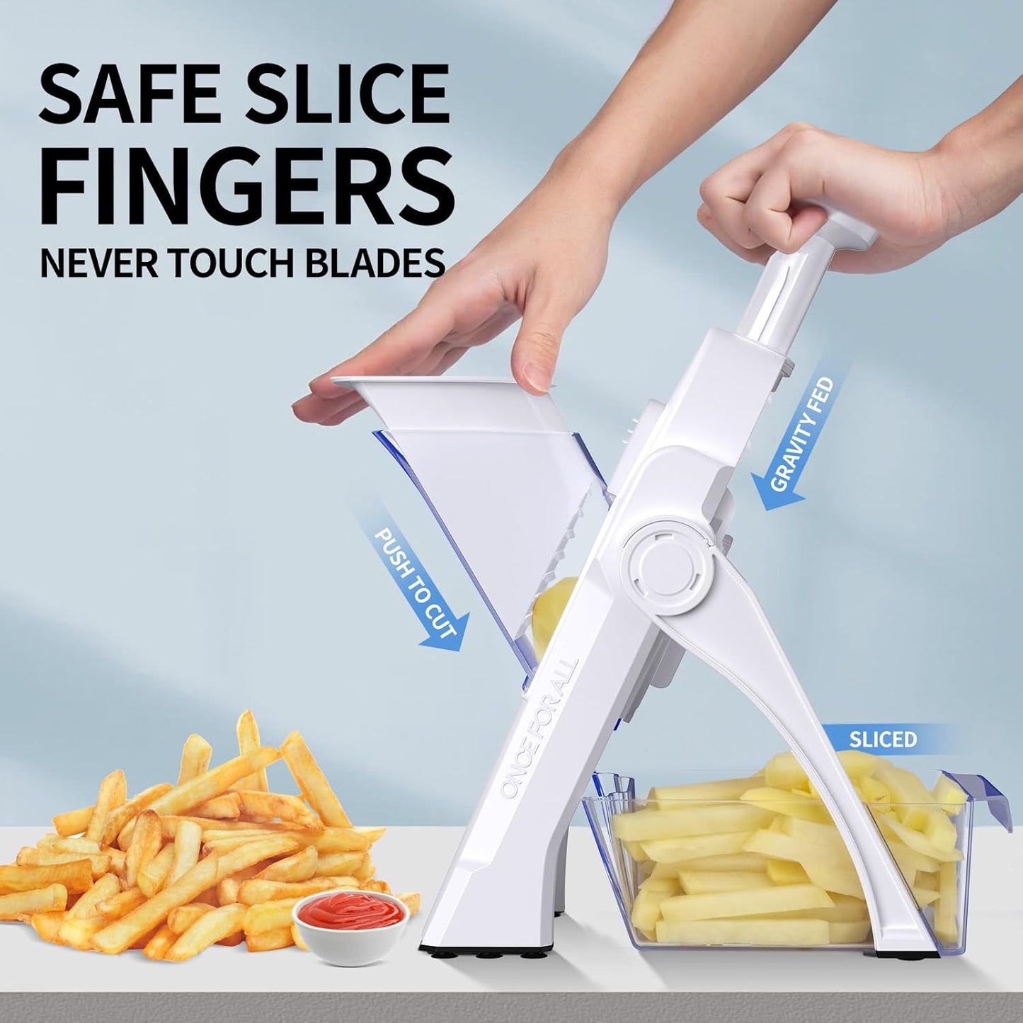 Safe Mandoline Slicer,Vegetable Potato Slice Food Cutter for Kitchen,Thickness Adjustable Upright Veggie Chopper for Fast Meal prep (White)