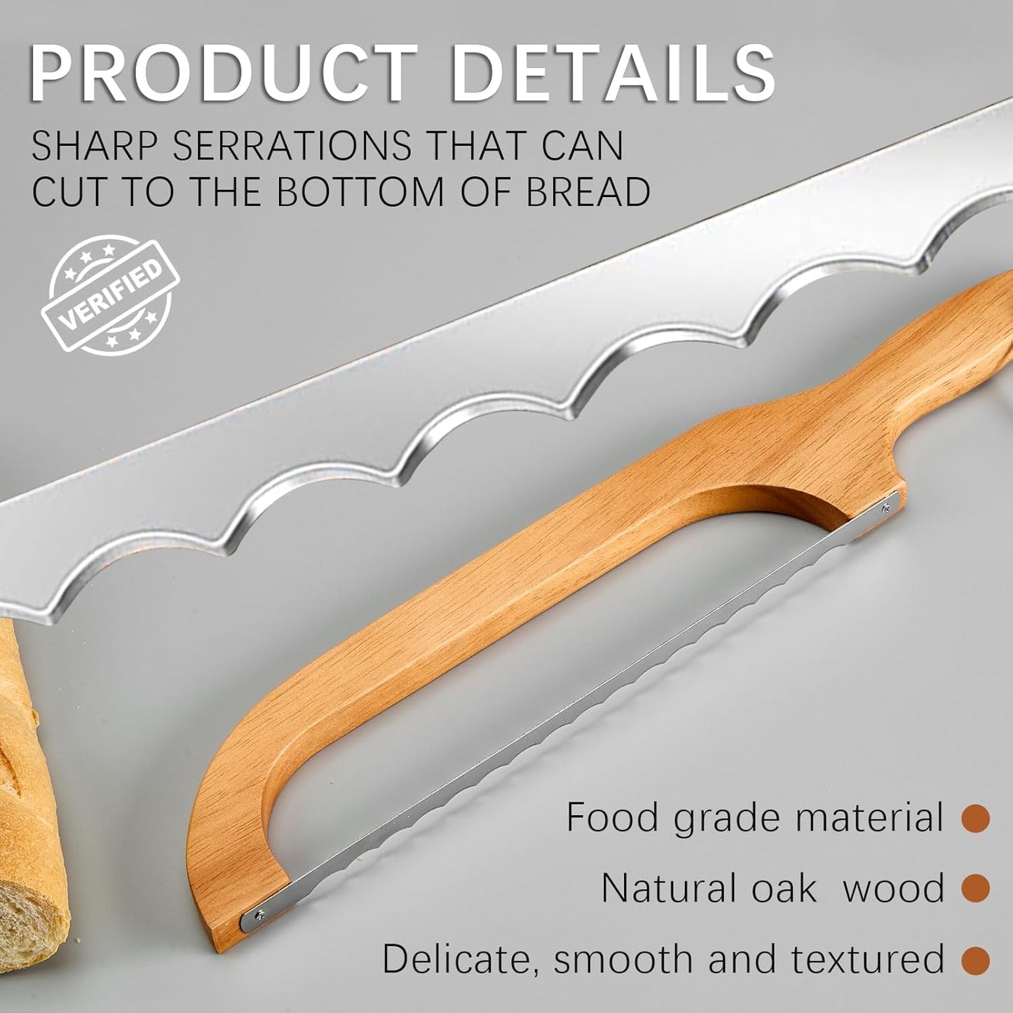 Sourdough Bread Knife, Sharp Bread Slicer for Homemade Bread, Wooden Bread Bow Knife Bread Cutter for Slicing (Natural Oak)