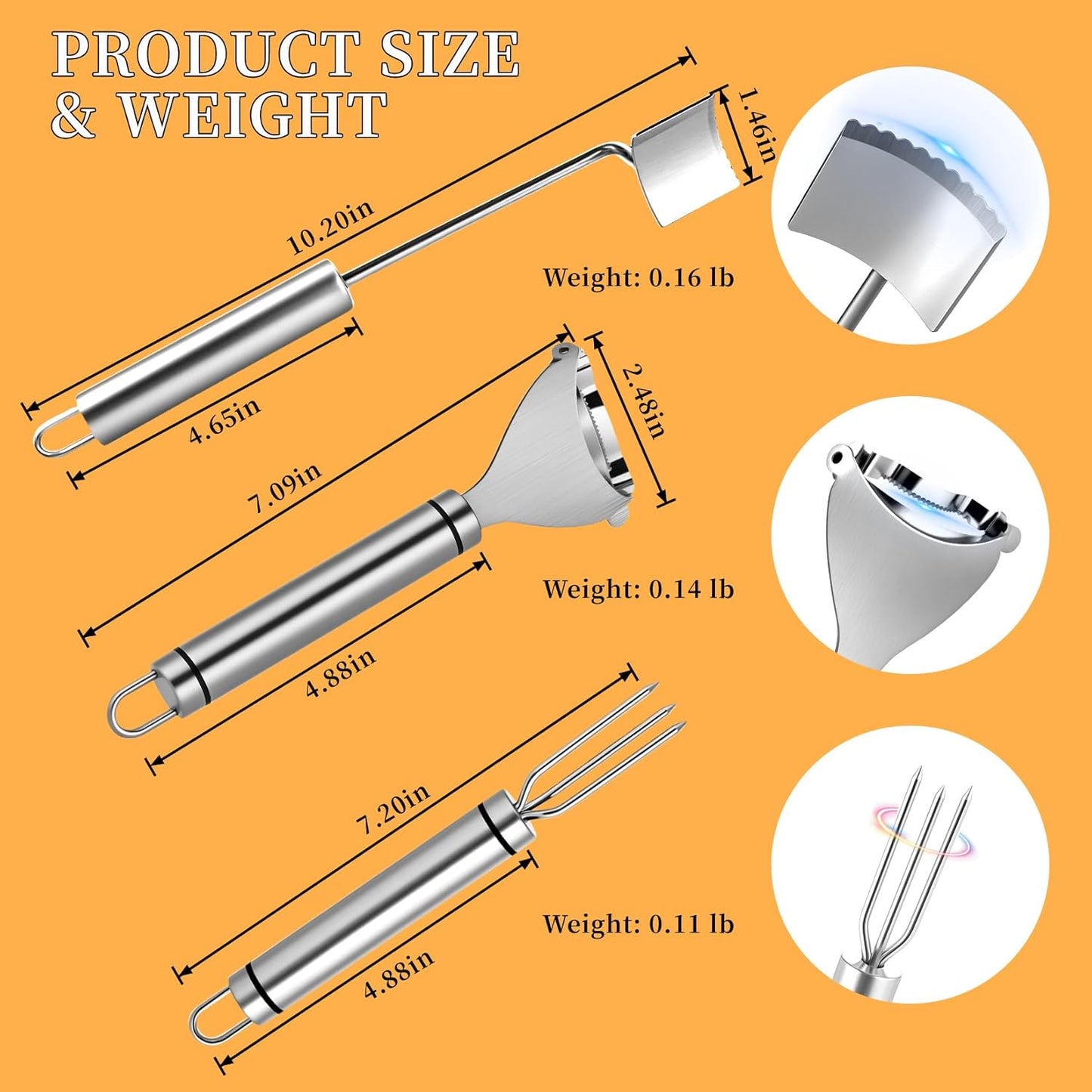 3Pcs Corn Peeler and Stripper Tool - Long Handle Stainless Steel Corn Kernel Remover & Cob Scraper - Efficient Corn Thresher Cutter for Kitchen, Restaurants, Picnics - Safe & Durable