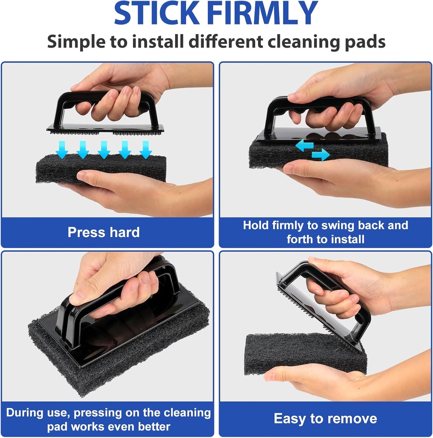 Skylarlife Scouring Pad Brush Cleaning Scrub with Handle Abrasive Pad for Grout Tile Shower and Sink Cleaning, Scrubbing Floor and Tile Boat Polishing Refinishing Bathroom Kitchen Heavy Duty (1-Pack)