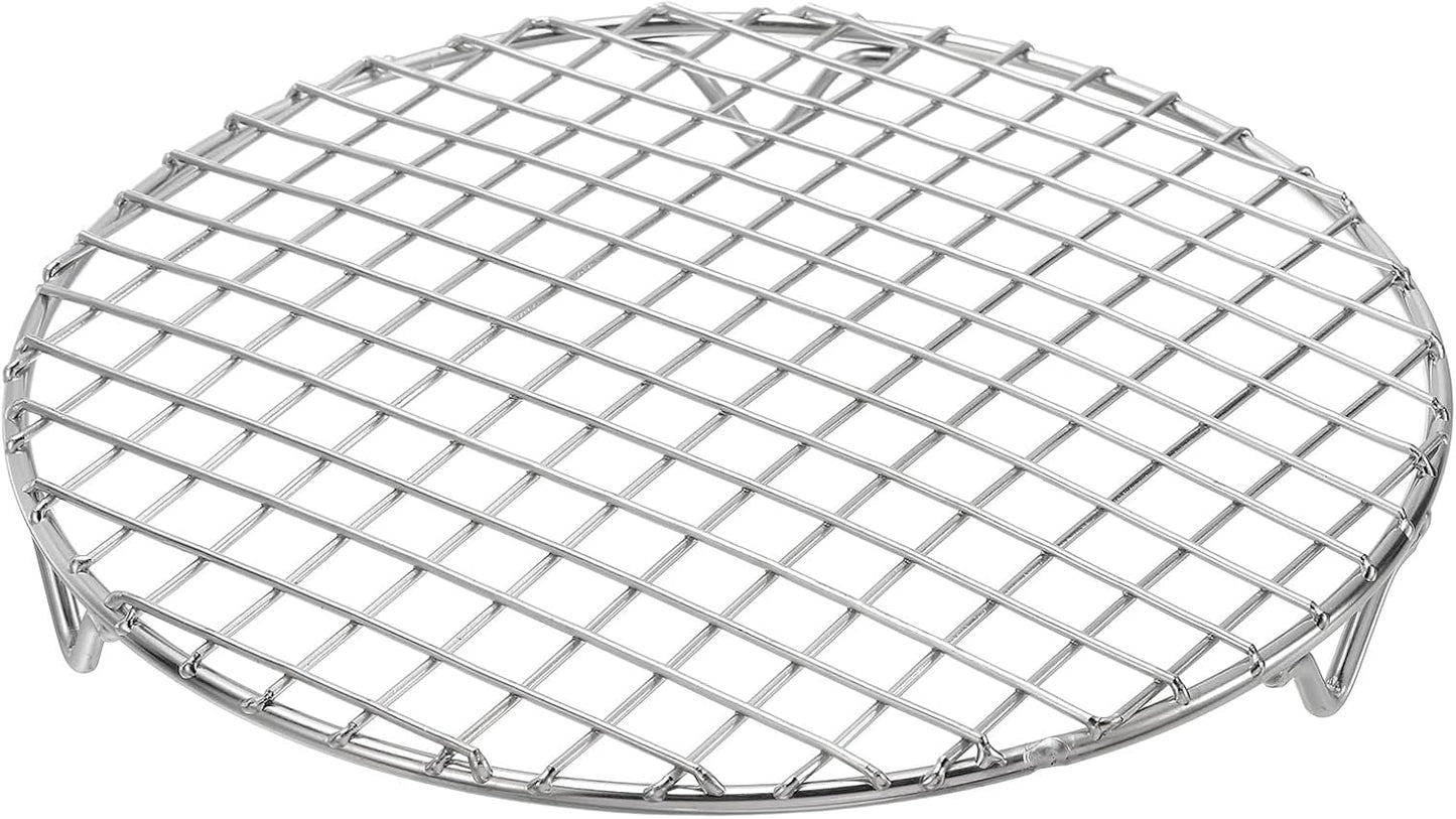 uxcell Round Cooking Rack with Legs, Dia 8.3 Inch 304 Stainless Steel Barbecue Grill for Cooking Baking Barbecue Air Fryer Racks, Silver