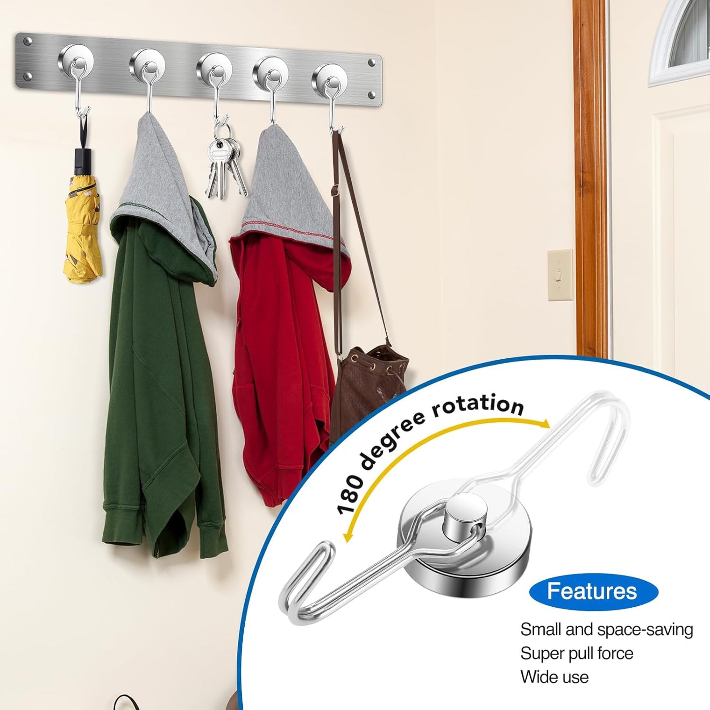 LOVIMAG Hooks, 80lbs+ Magnetic Magnet Hook 2025 Cruise Cabin Ship Essentials Heavy Duty Strong Refrigerator Fridge Hanging for Classroom Beach Vacation Kitchen Grills Home Mug Hanger (6 Pack), Silver