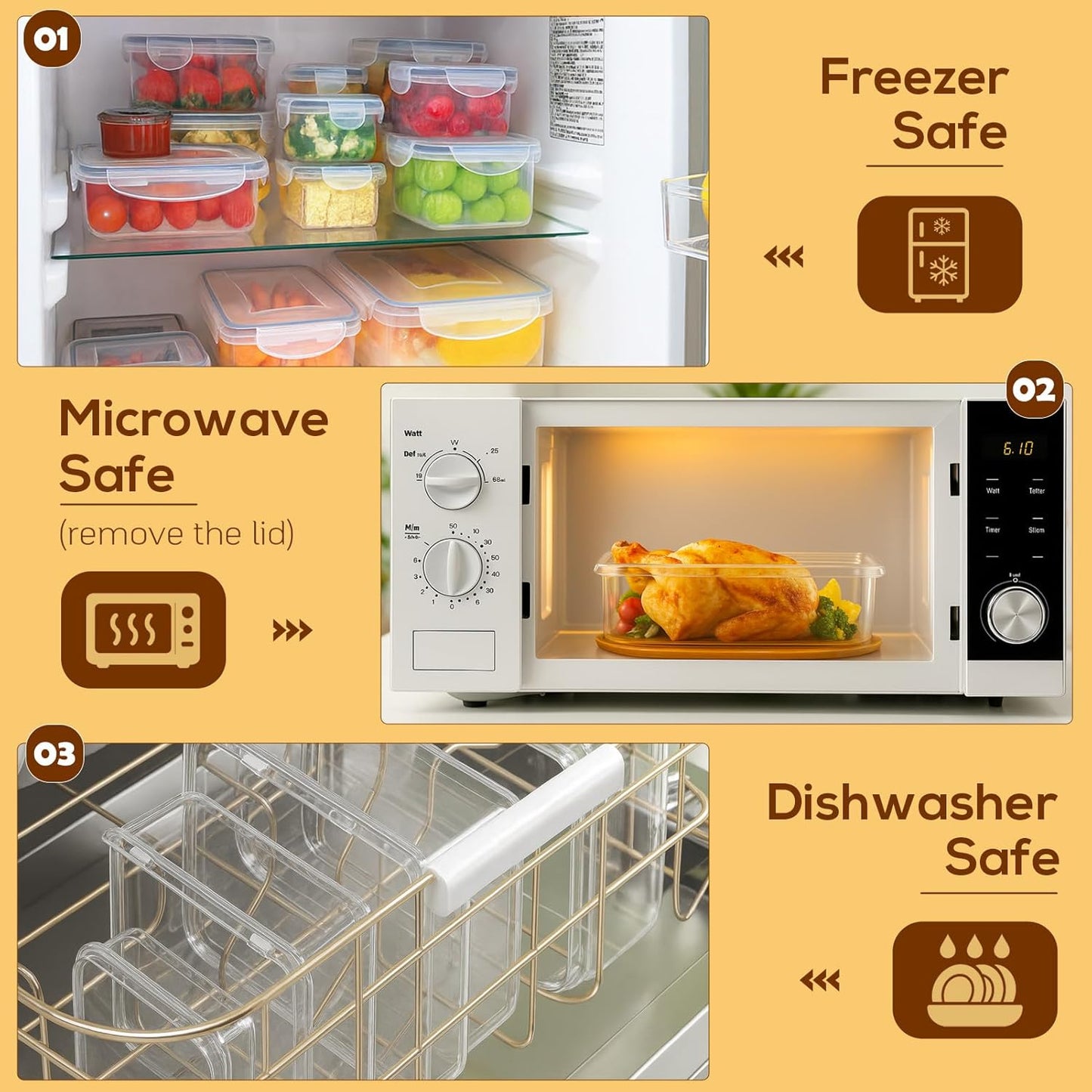 50 PCS Thicker Food Storage Containers with Lids, Clear Stackable Airtight Leakproof Reusable Plastic Meal Prep Container Set for Kitchen Storage/Lunch, Fridge/Microwave Safe with Labels&Pen