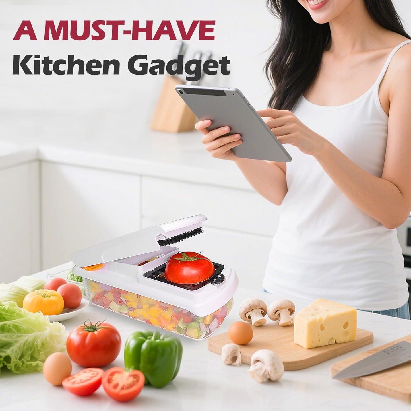 JAYVAR Vegetable Chopper for Mandoline Slicer, 15-In-1 Veggie Choppers, Cheese Grater, Onion Cutter with Container, Kitchen Gadgets Essentials, Vegetable Dicer, Onion Mincer Tomato Slicer (White)