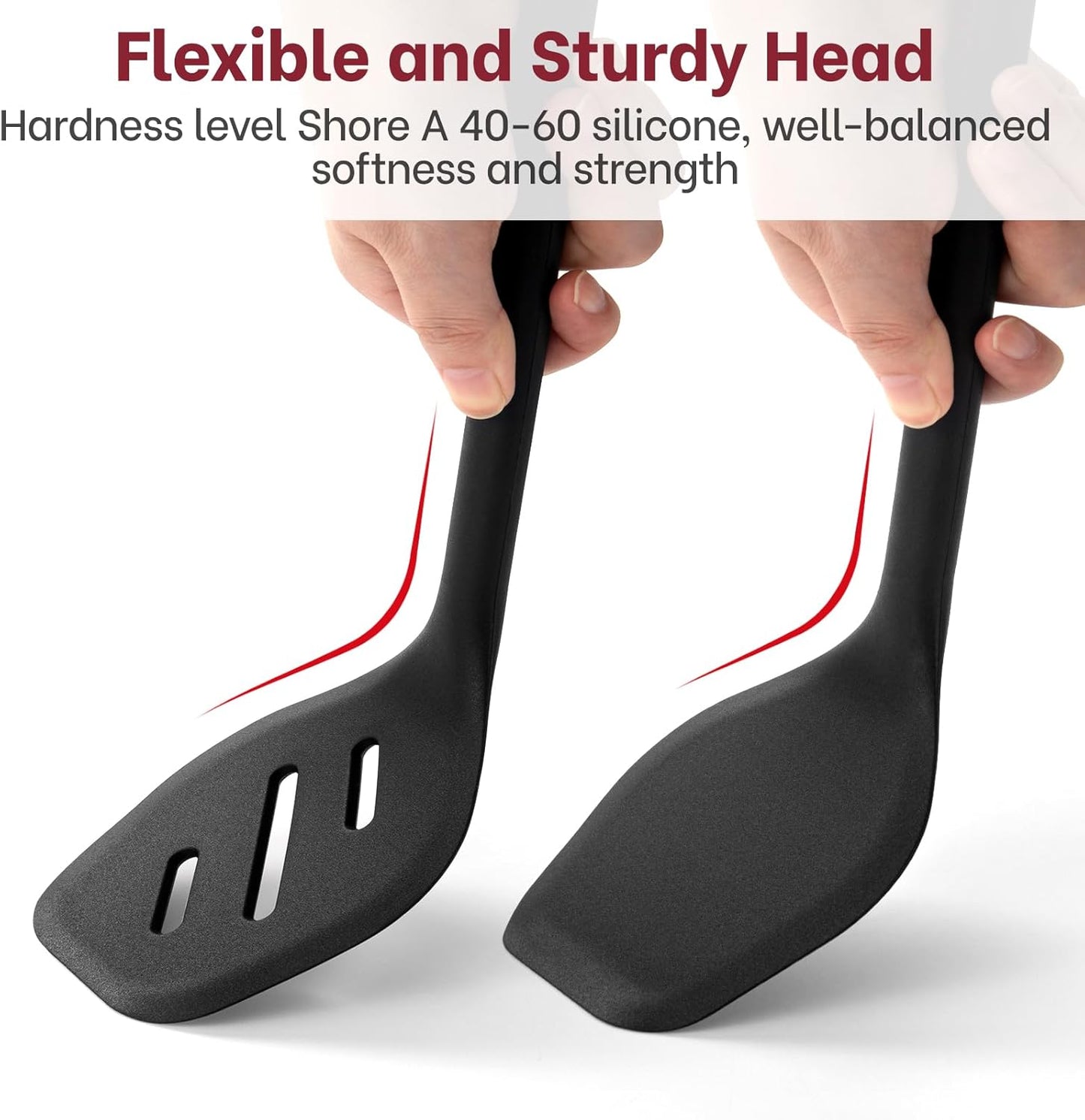 Silicone Spatula Set (BPA-Free), Ultra Heat Resistant Spatulas for Non-Stick Pans, 2 Pack Solid & Slotted Silicone Turner, One-Piece Cooking Spatula Turners for Kitchen Use, Black