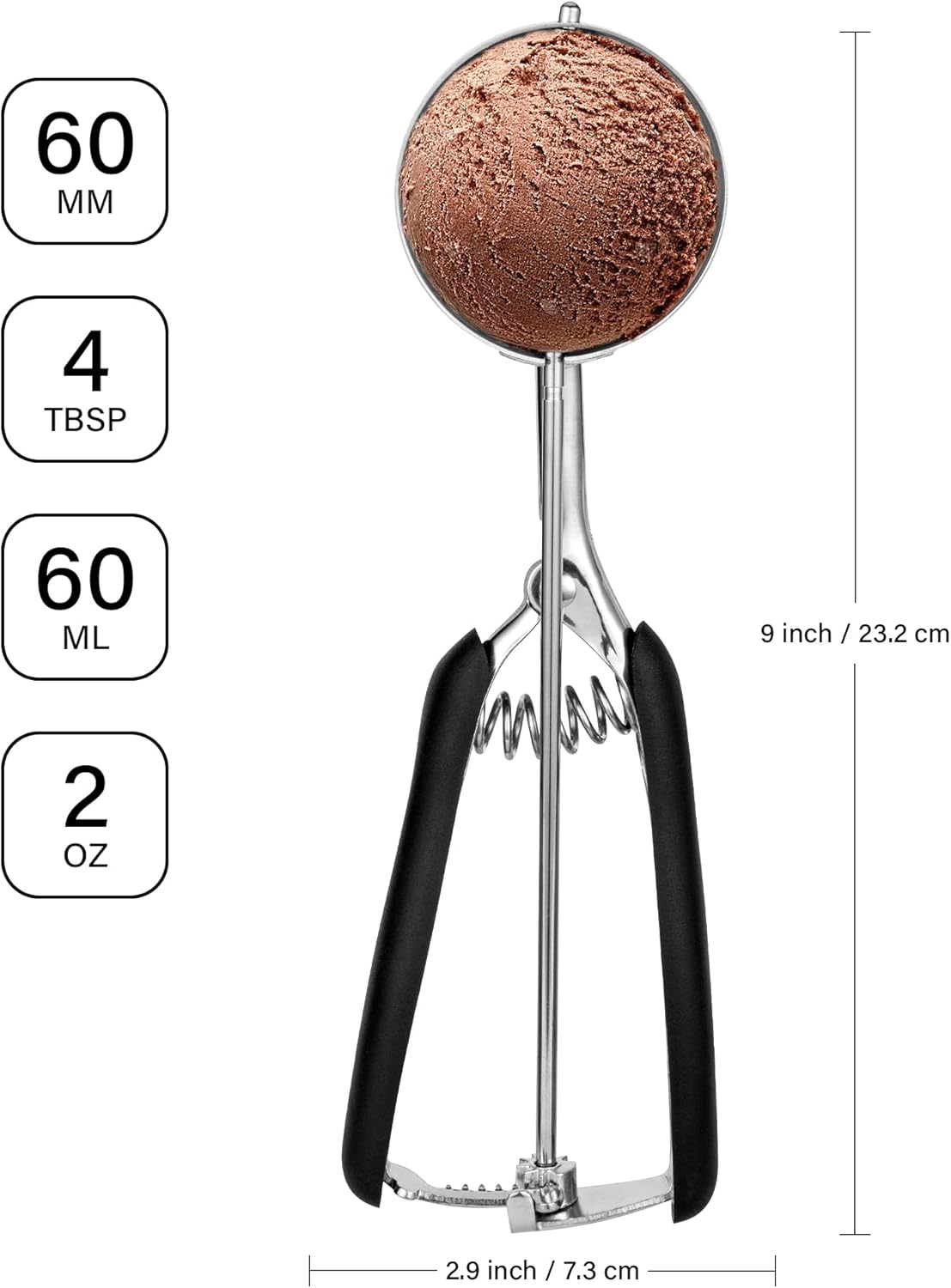 Cookie Scoop 4 Tbsp, TJ POP Professional Stainless Steel Ice Cream Scoop 60 mm, Soft Grips, Quick Trigger Release, 60 ml