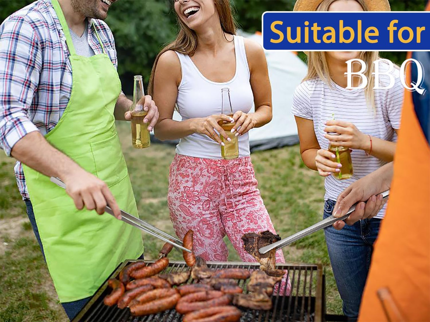 JETKONG 18 Inch (45cm) Extra Long Grill Tongs, Heavy Duty Stainless Steel Tweezer Tongs for Cooking, Grilling, Barbecue/BBQ, Buffet and Turning Food (Round Tips)