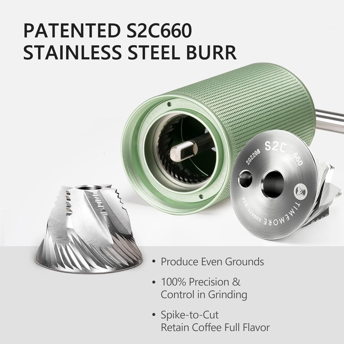 TIMEMORE Chestnut C3 ESP Pro Manual Coffee Grinder, Stainless Steel S2C Conical Burr Hand Coffee Grinder with Foldable Handle, Adjustable Grind Setting for Espresso to French Press - Green