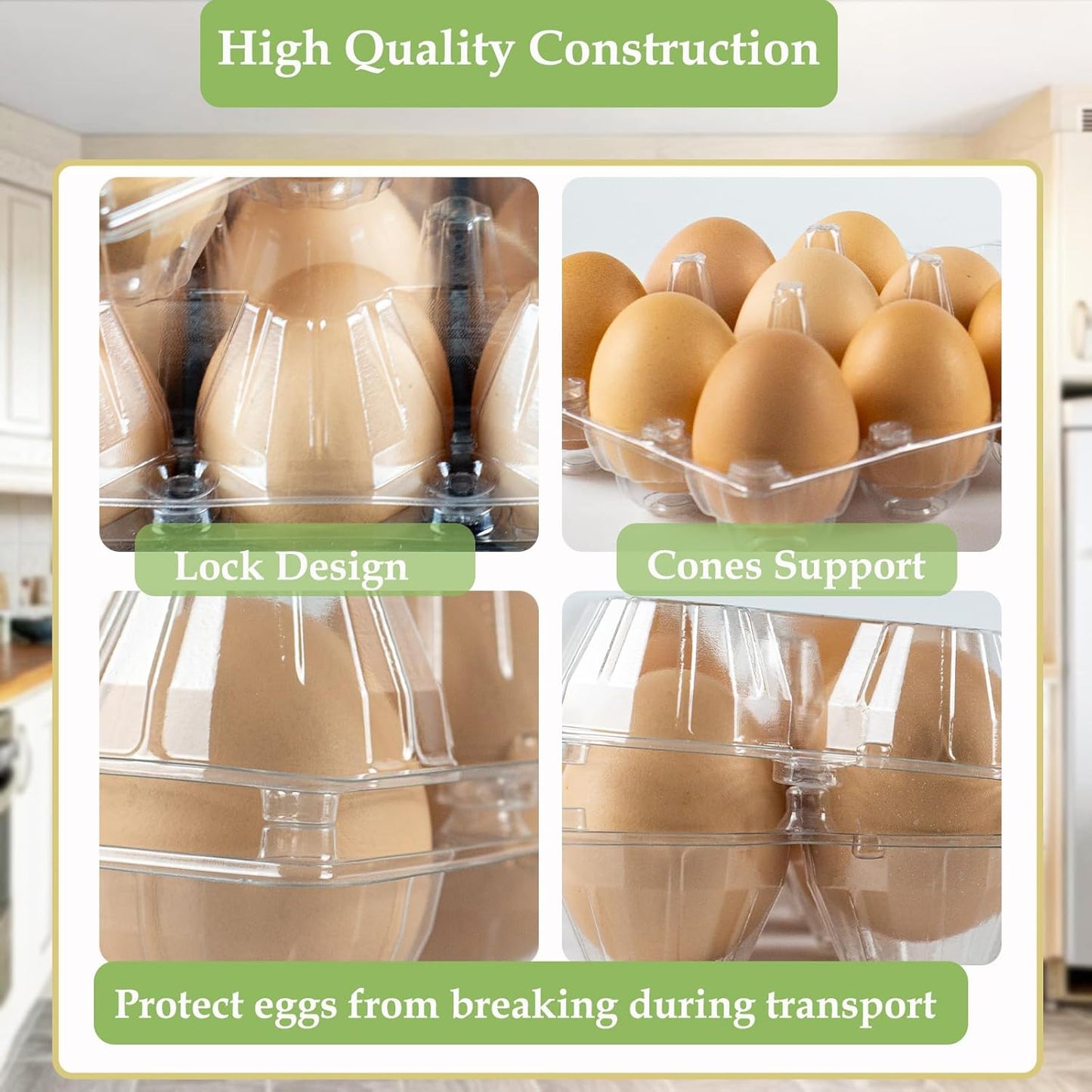 60 PCS Clear Egg Cartons, Egg Cartons Cheap Bulk Plastic Egg Holders for Home Ranch Chicken Farm Market