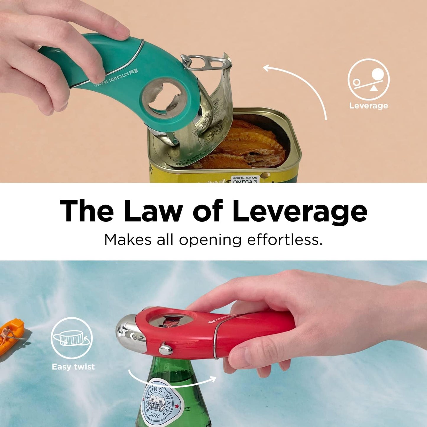 Kitchen Mama Epic One Multifunction Opener: Magnetic Bottle Opener, Beer Soda Opener, Effortless Jar Lid Opener for Seniors Elderly with weak Hand and Arthritis, Essential Kitchen Gadget (Metal Gray)