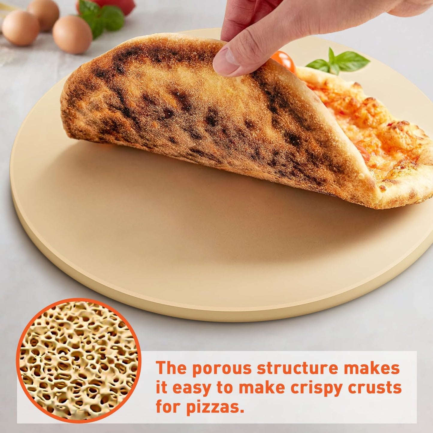 12 Inch Pizza Stone for Oven and Grill, Round Cordierite Baking Stone Thermally Shock Resistant for No More Soggy Pizza, Includes Scraper, Fits Standard Ovens (0.6" Thick)