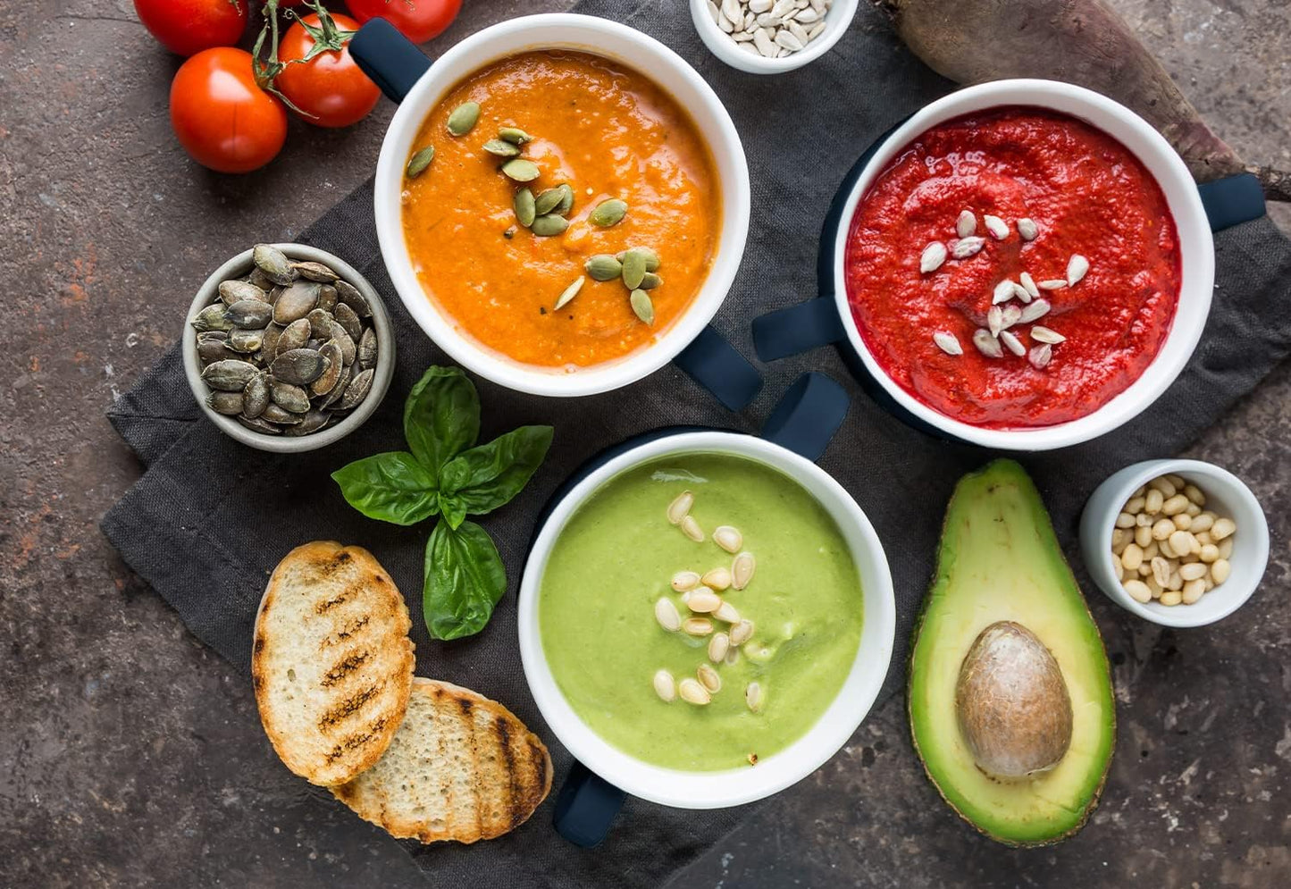 Kook Soup Crocks, Ceramic Bowls, Broil, Oven, Microwave and Dishwasher Safe, with Handles, For Casserole, Pasta, Cereal, 18 oz, Set of 4 (Navy)