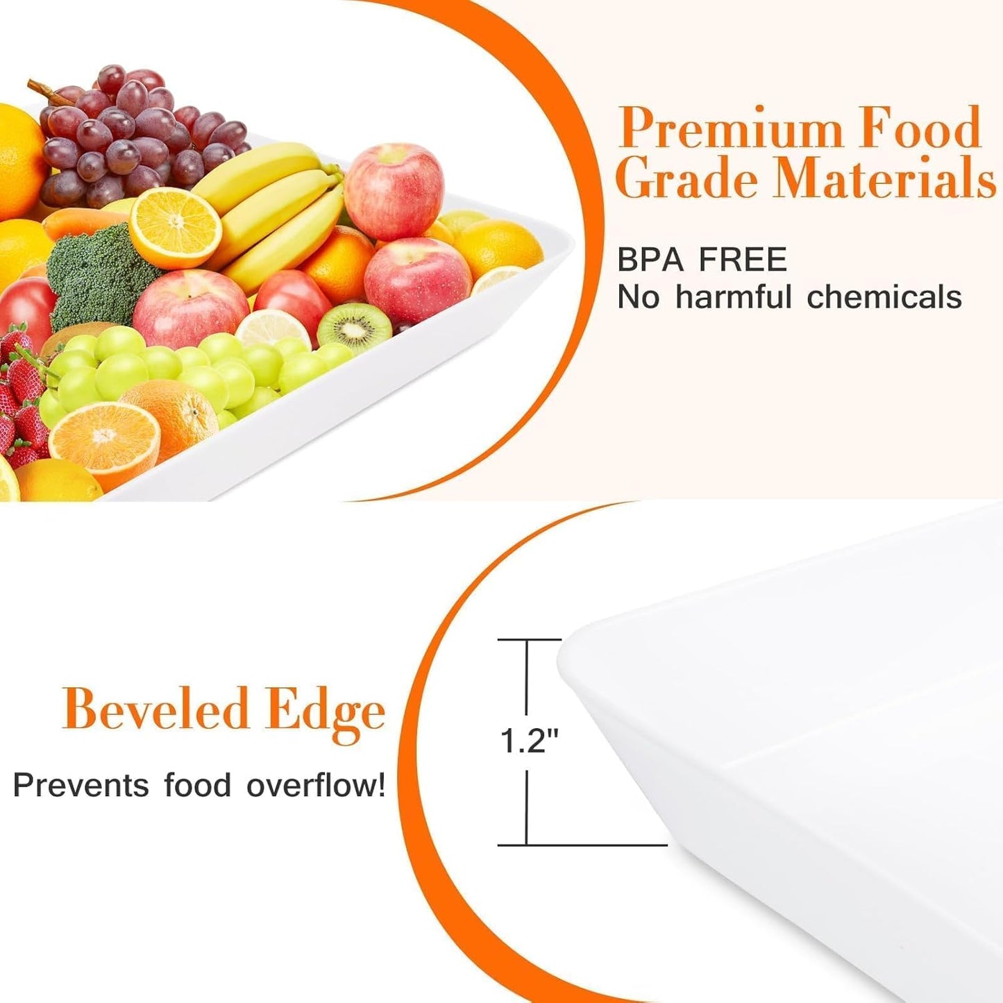 WOWBOX 4 pcs Serving Tray for Entertaining, Grilling BBQ Accessories, Serving Platters for Snacks, Fruit, Reusable Plastic Trays for Serving Food and Pantry Organization in Kitchen & for Parties