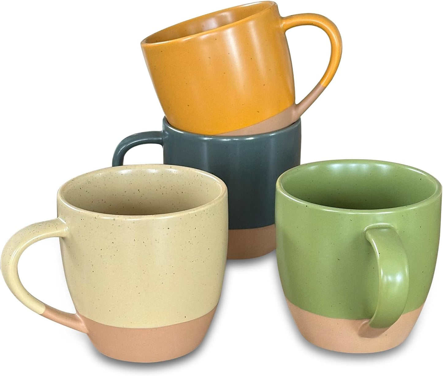 Mora Ceramic Artisan Matte Large Latte Mug Set of 4, 16oz - Microwavable, Porcelain Coffee Cups With Big Handle - Modern, Boho, Unique Style For Any Kitchen. Microwave Safe Stoneware - Safari Colors