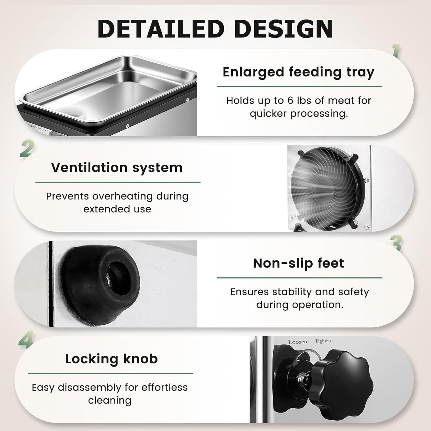 Huanyu Electric Meat Grinder 1100W Stainless Steel Meat Grinder Heavy Duty with 2 Blades 4 Plates Commercial Grinders for Restaurants, Butcher Shops 110V 1.5HP