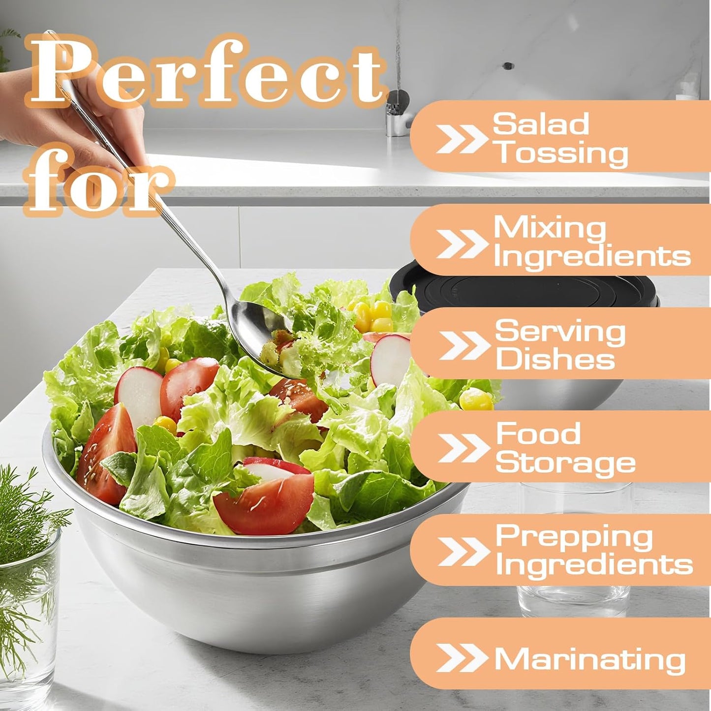 Lazycorner Stainless Steel Mixing Bowls with Airtight Lids Set of 7 Stainless Steel Bowls Set with 3 Grater Attachments Great for Serving & Baking