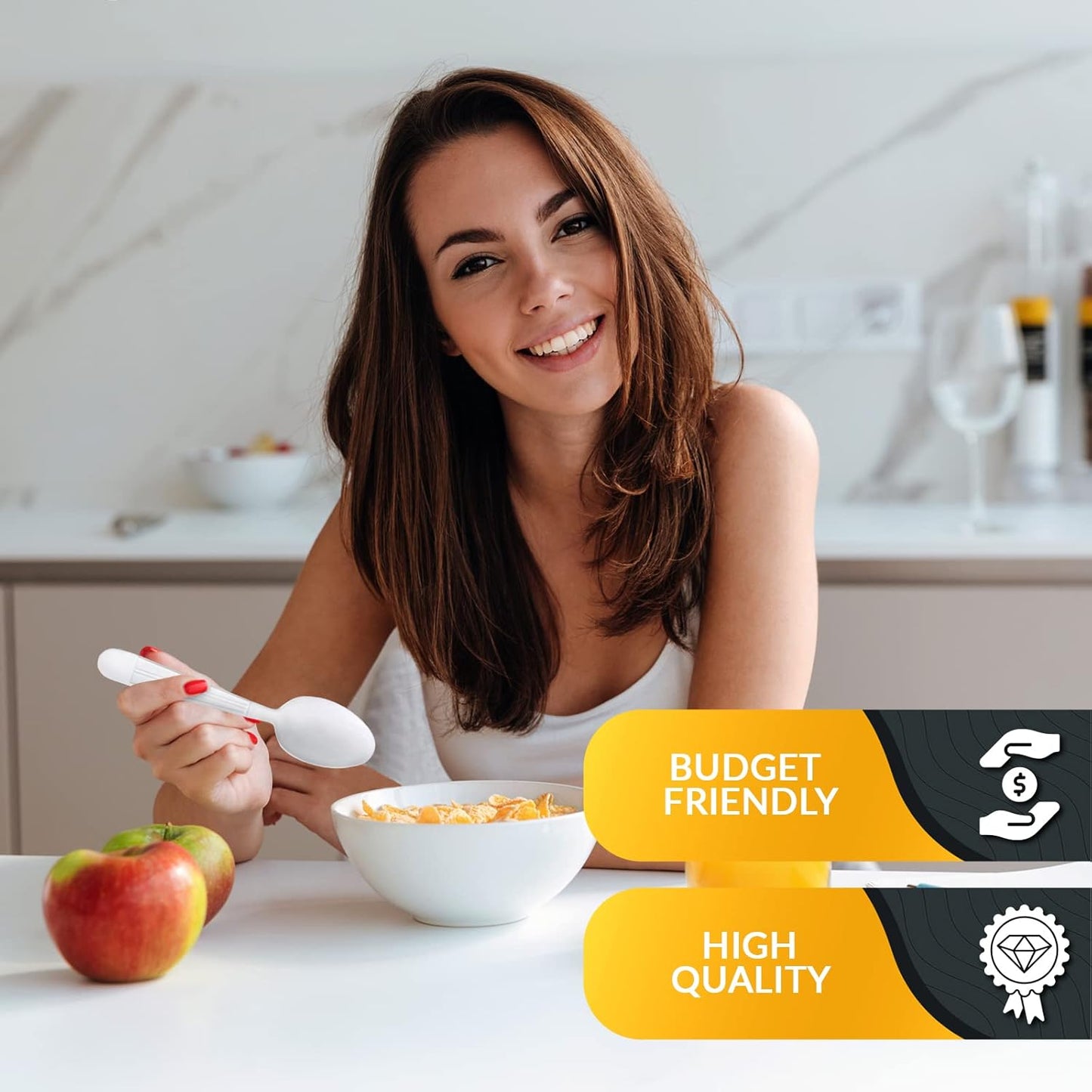 PAMI 200-Pack Heavy Duty Disposable Table Spoons and White Plastic Forks - Plastic Spoons for Soup, Heavy Duty for Parties