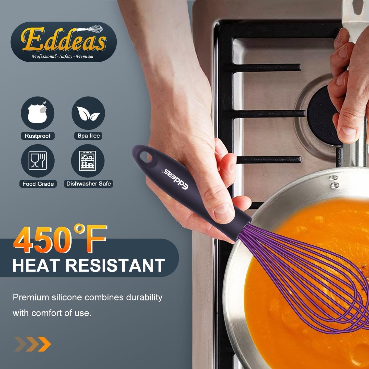 Whisk Eddeas Silicone Whisk Set of 6.Silicone whisks for cooking non Scratch.BPA Free and Dishwasher Whisk.7+9+11inch Colorful Wisk Great for cooking and Baking.（6pcs ）