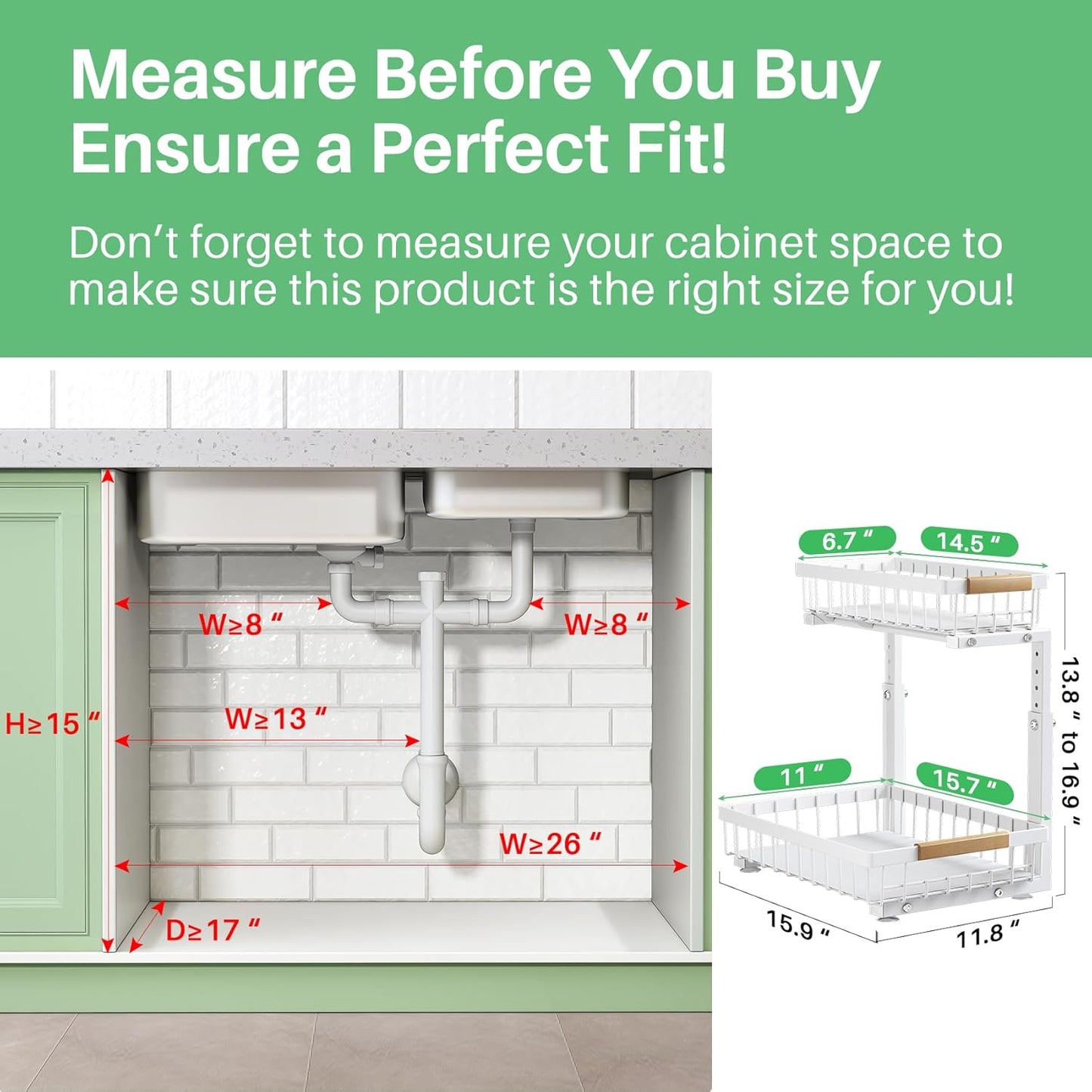 Pull out Cabinet Organizer, 1 Pack Under Sink Organizer, Slide out Metal Kitchen Cabinet Organizers Drawer Shelf, Sliding Storage Shelves for Kitchen Bathroom Pantry Closet Organization Rack(White)